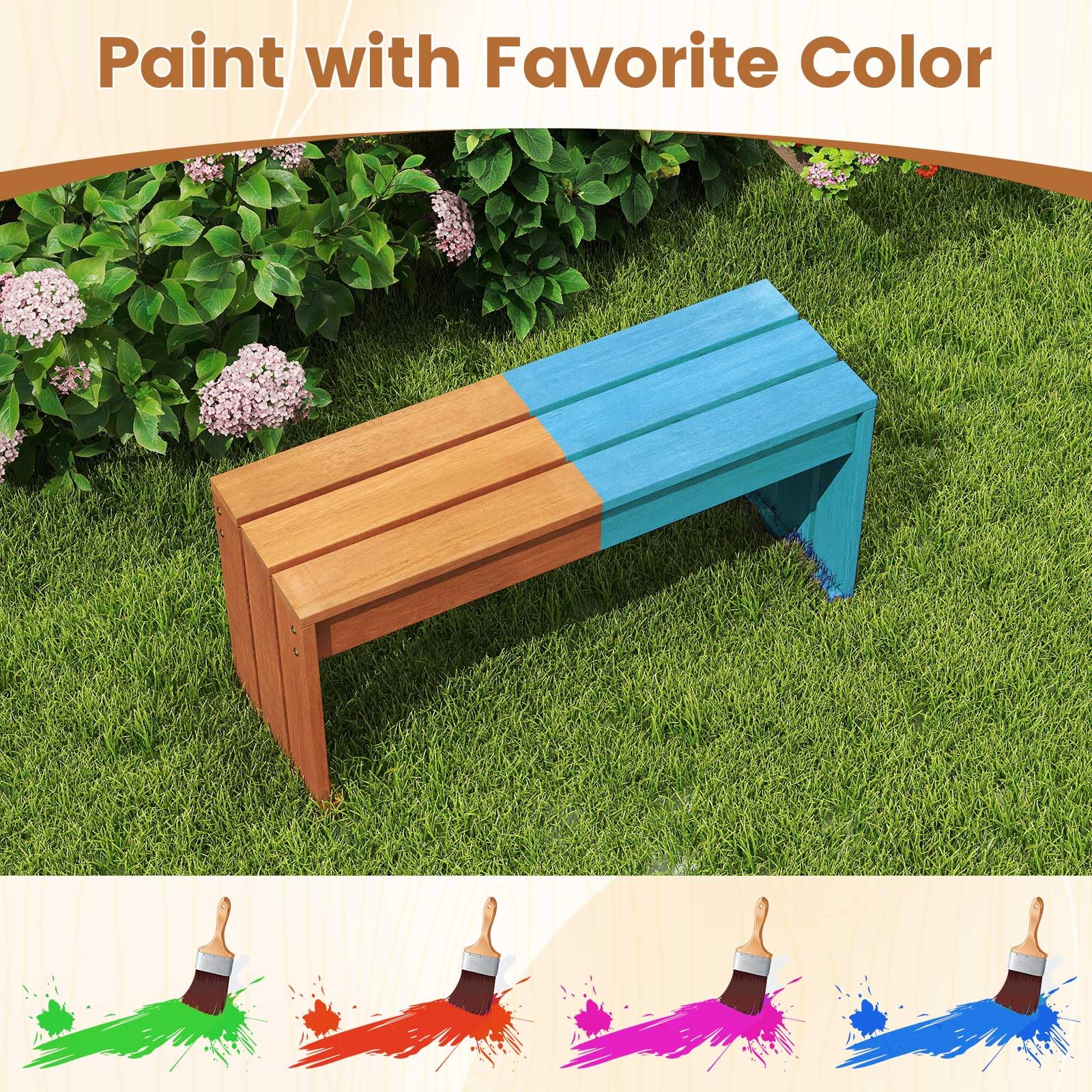 FANTASK Gartenbank ohne Rückenlehne, wetterfeste Holzbank aus Hartholz, Balkonbank & Blumenbank für Garten, Balkon & Terrasse, 90 x 30 x 44 cm