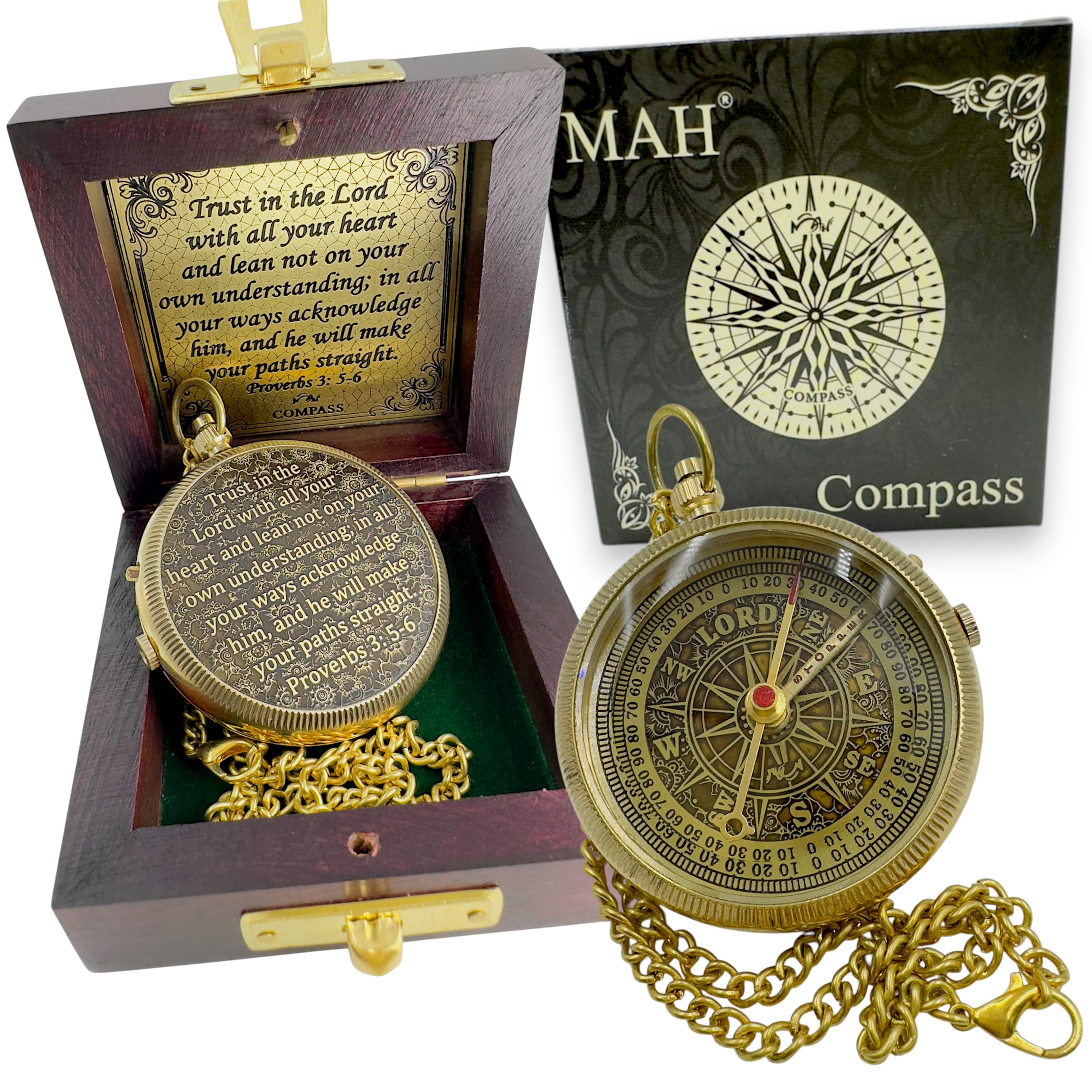 Handmade Religious Brass Compass Gift with Engraved &amp; Embossed Faith Messages – Inspirational Christian Religious Gift Keepsake for Baptism, Confirmation, Christening, First Communion or Christmas