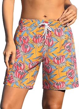 Rocorose Womens 5 Boardshorts Summer Floral Beach Swimwear Quick Dry Swim Shorts with Mesh Liner