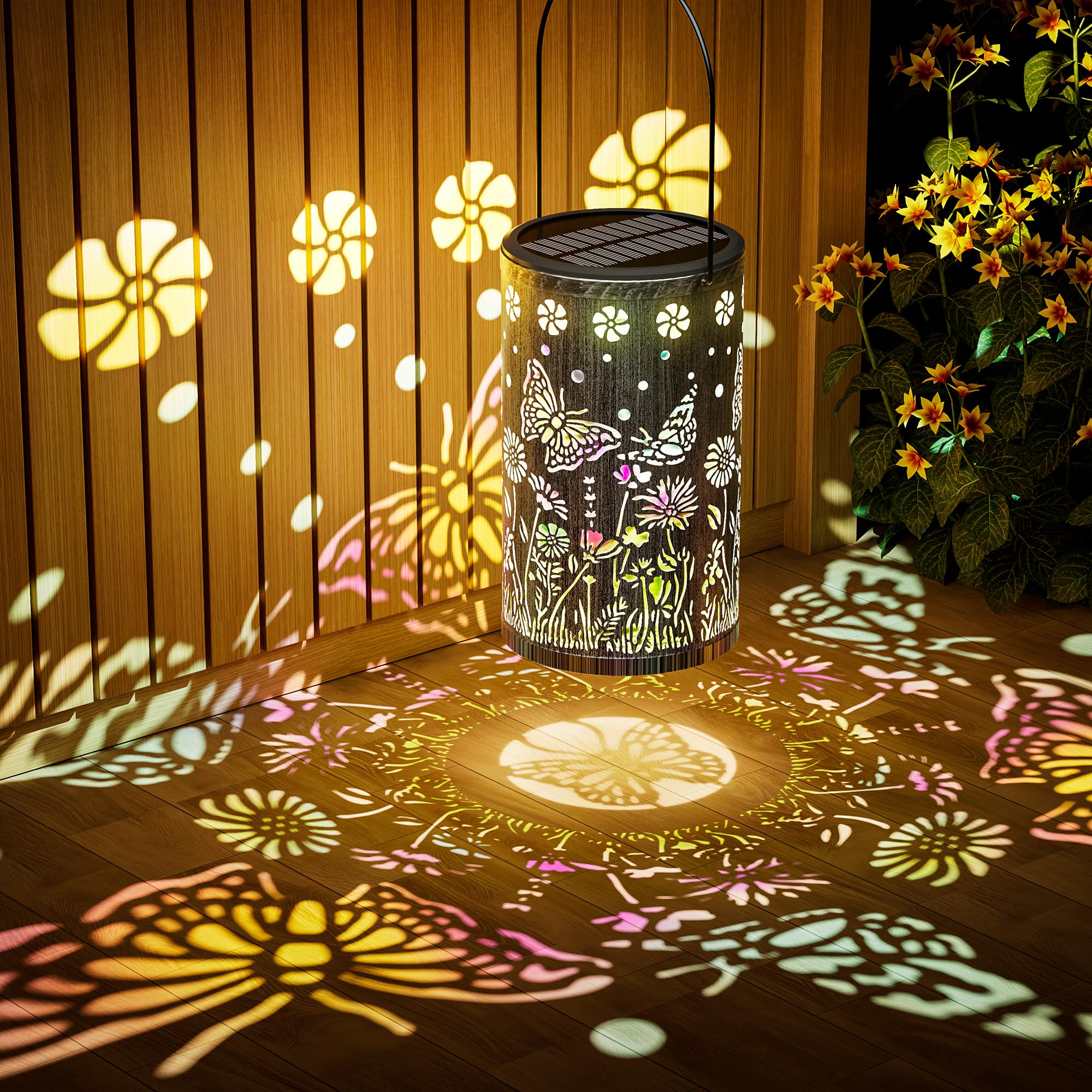 Solarlaterne für Außen, Dynamisches Solarlampen für Außen Hängend, Wasserdicht 1200mAh Akku Solar Schmetterlinge für Außen Balkon Patio Terrasse Rasen Garten Geschenk