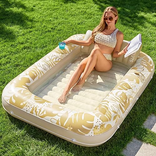 Miniatura 21 de SLOOSH Flotador inflable para tumbona para piscina, 70 x 46 pulgadas, flotadores de piscina para adultos con almohada, flotador 4 en 1 para tina