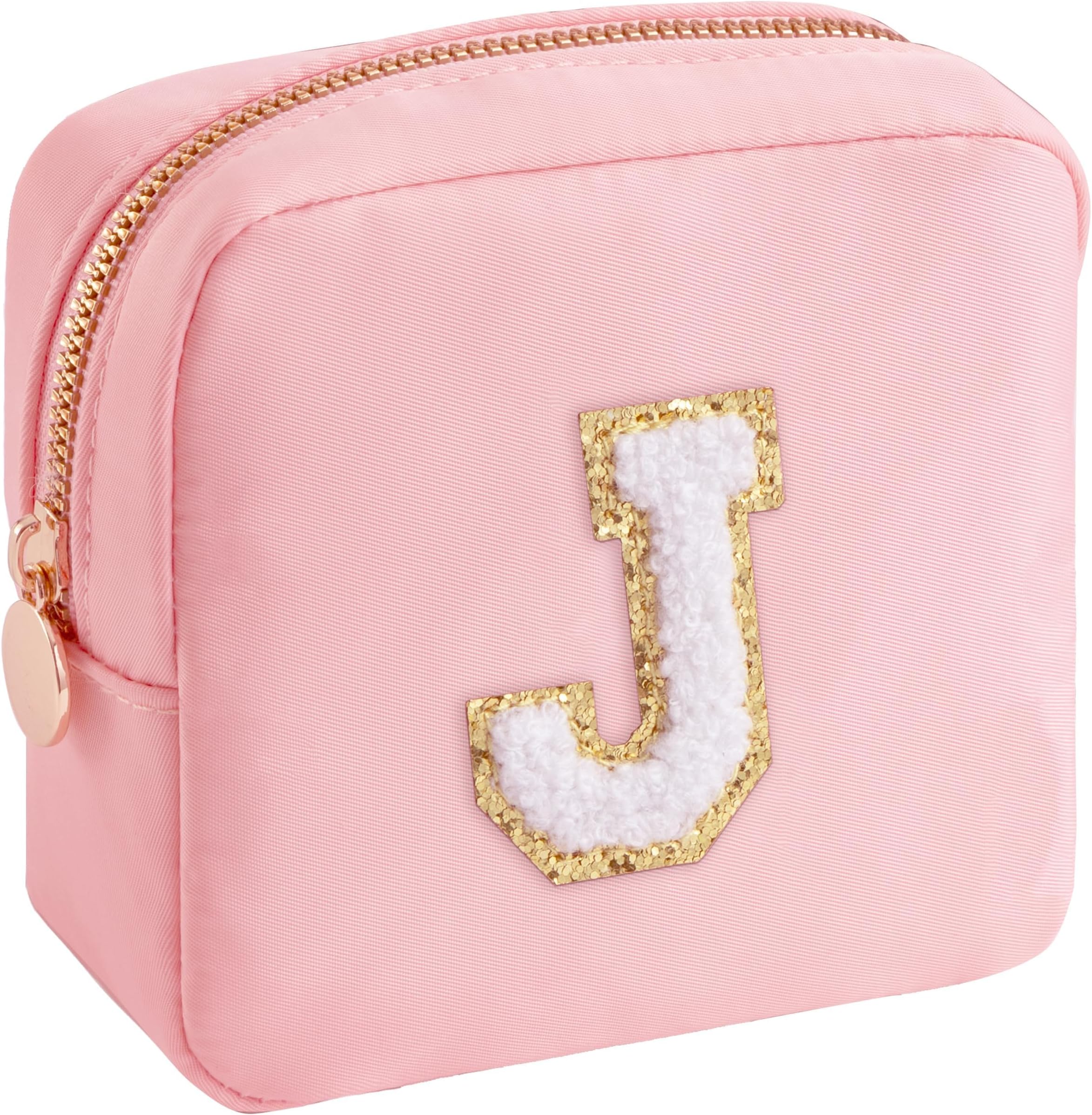 HBselectSmall Makeup Bag Personalized Initial Letter Mini Makeup Bags Nylon Chenille Letter Patch Cosmetic Bag Cute Waterproof Pouch Travel Toiletry Bag Preppy Coin Purse Gift for Women Teen Girls