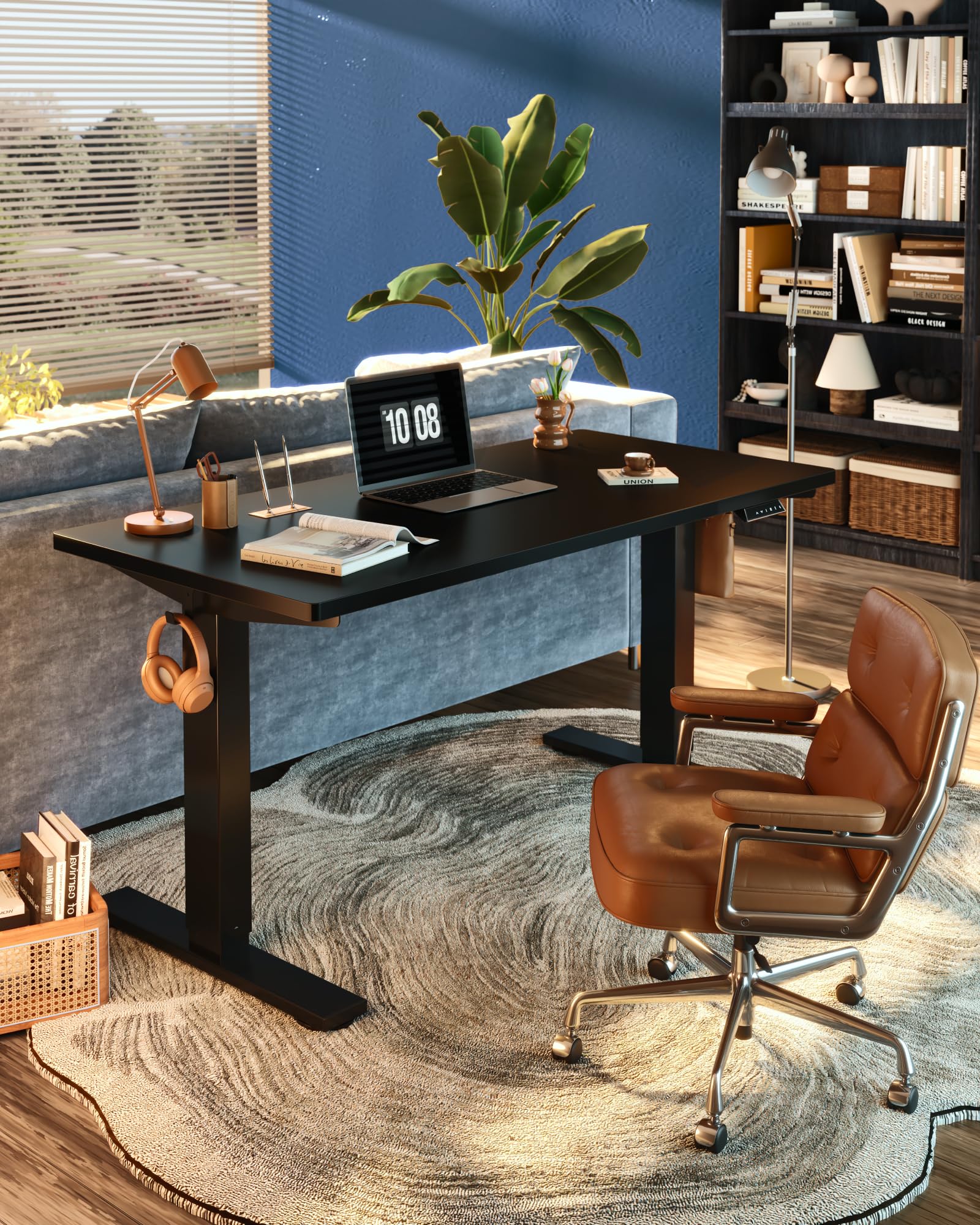 FLEXISPOT EN1 One-Piece Standing Desk, Electric Adjustable with 4 Memory Presets, 176 LBS Capacity, Stable & Quiet, Seamless Desktop for Home Office & Dual Monitors, 48"x30" Black view 6