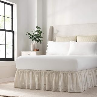 EASY FIT Eyelet Elastic Wrap Around Bed Skirt, Easy On/Off Dust Ruffle (18-Inch Drop), Queen/King, Ivory