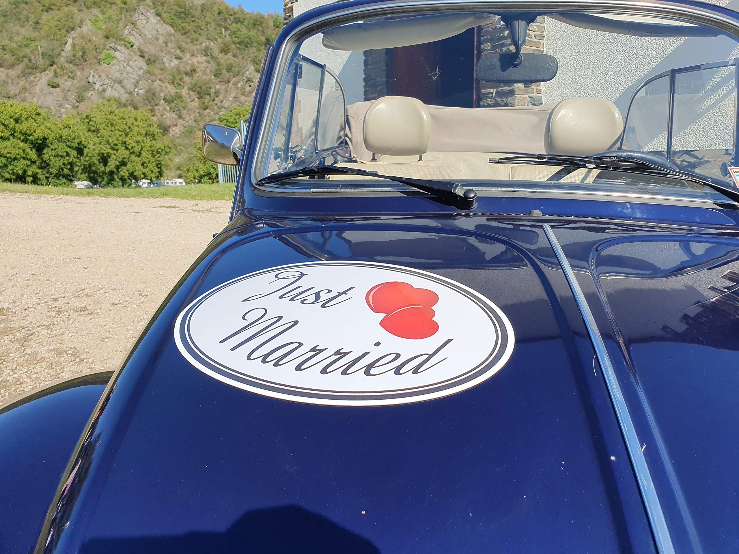 Magnetisches KFZ Schild "Just Married" - für PKW Magnettafeln - Hochzeit Deko Magnet Heiraten (5, Groß (400x270 mm))