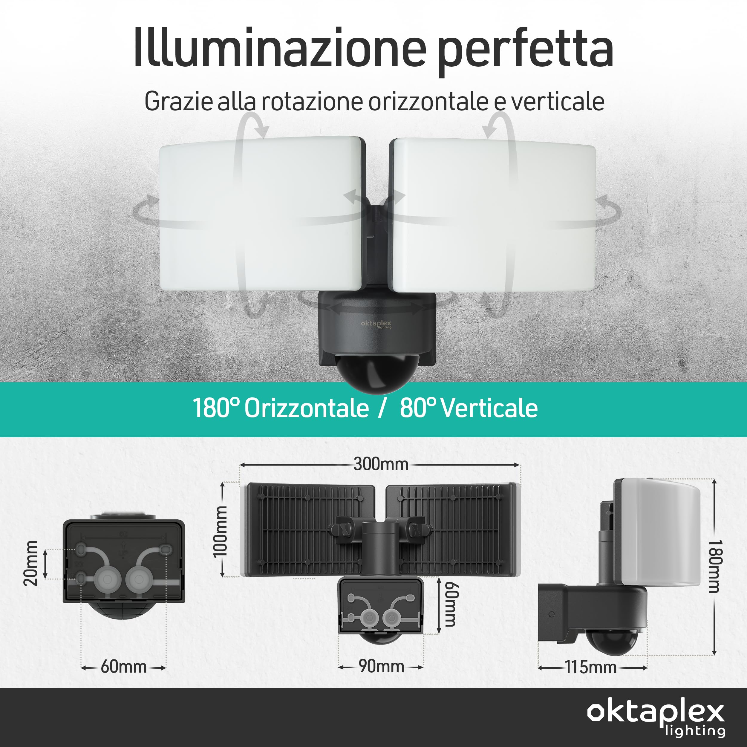 Oktaplex lighting Okatplex faretto LED per esterni 40W con sensore di movimento IP65 4450lm telecomando incluso Proiettore LED Cali bianco caldo 3000K antracite