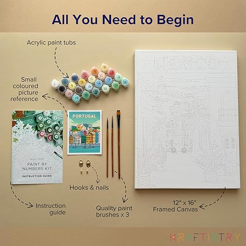 Miniatura 3 de Kraftistry Lienzo enmarcado por números para adultos y niños, pintura por números para adultos principiantes, kits de pintura de 12 x 16 pulgadas