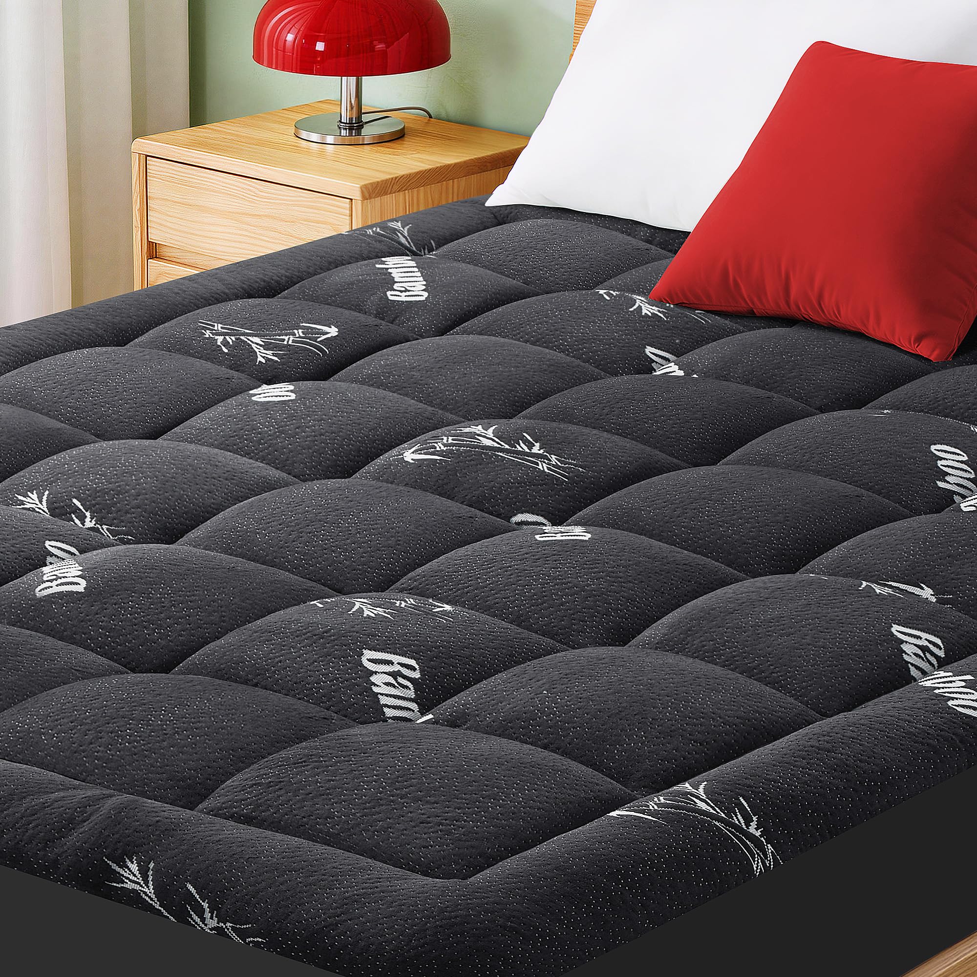 Photo 1 of Mattress Pad Twin Size, Cooling Pillow Top Mattress Topper, Ultra Soft Viscose from Bamboo, Breathable for Hot Sleepers, Deep Pocket 8"-20", Black