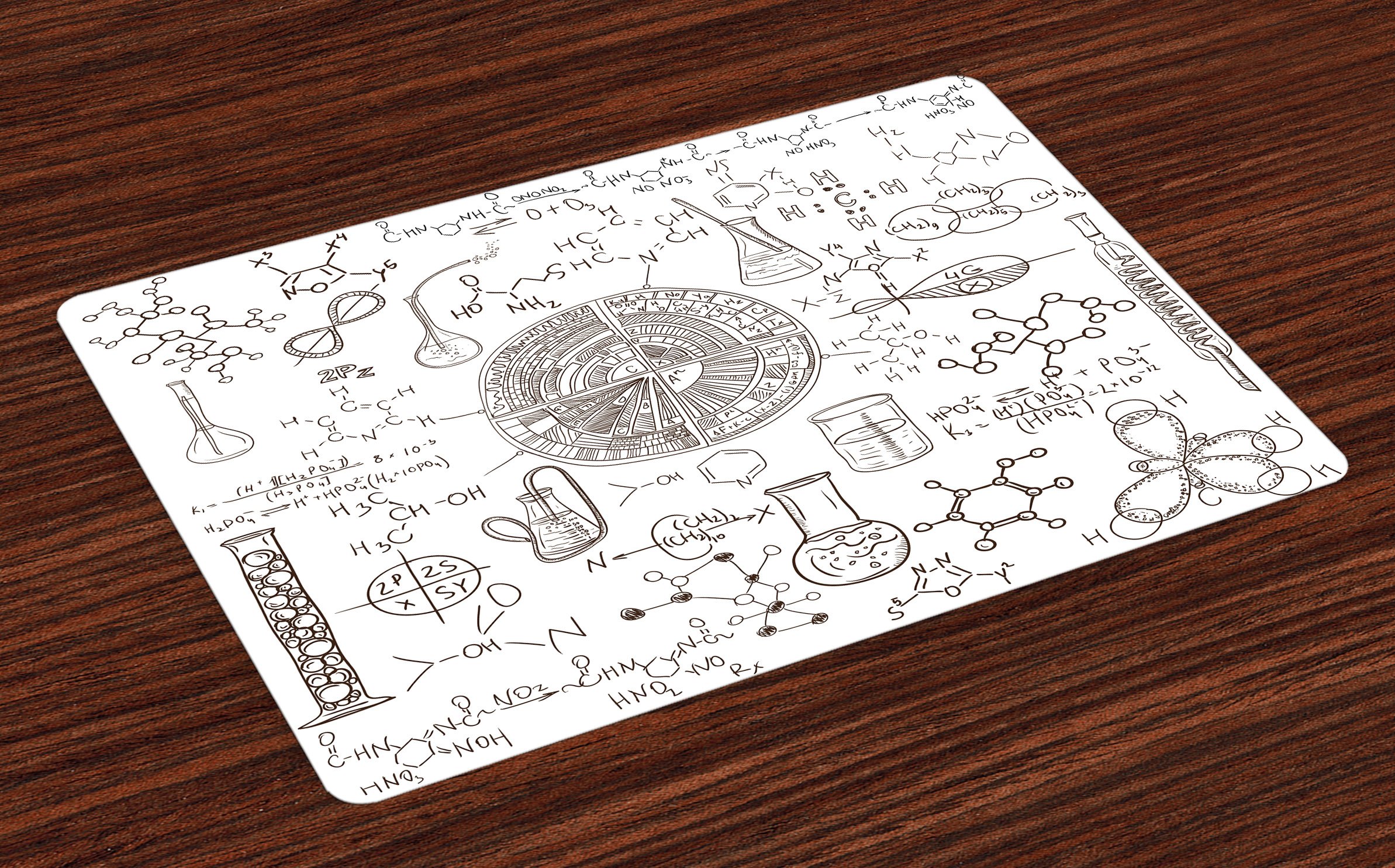 Lunarable Science Place Mats Set of 4, Science Theme Hand Drawn Style Chemistry Laboratory School Classroom Illustration, Washable Fabric Placemats for Dining Table, Standard Size, White Umber