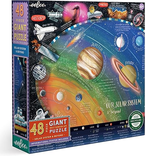 eeBoo Solar System & Beyond - Rompecabezas gigante de 48 piezas, rompecabezas rectangular de 30 x 24 pulgadas, incluye póster informativo, niños a