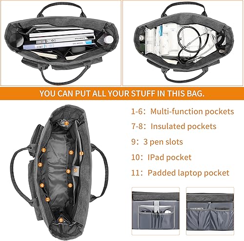 Miniatura 9 de Rabjen Bolsa de mano para enfermera para el trabajo con funda acolchada para laptop de 15.6 pulgadas, bolsa de hombro para suministros médicos para