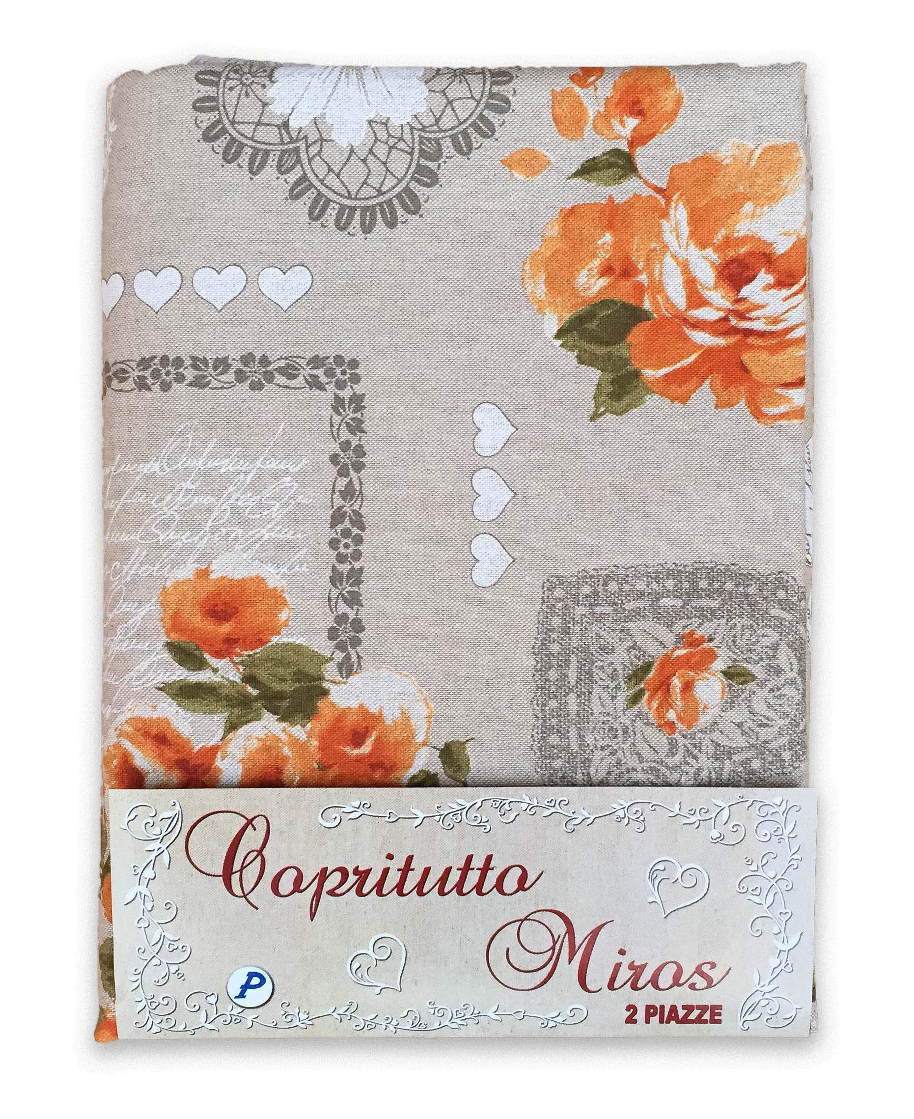 Tex family Telo ARREDO COPRITUTTO Gran Foulard COPRILETTO COPRIDIVANO Tessuto MIROS Bouquet Arancio Shabby Chic - 2 PIAZZE