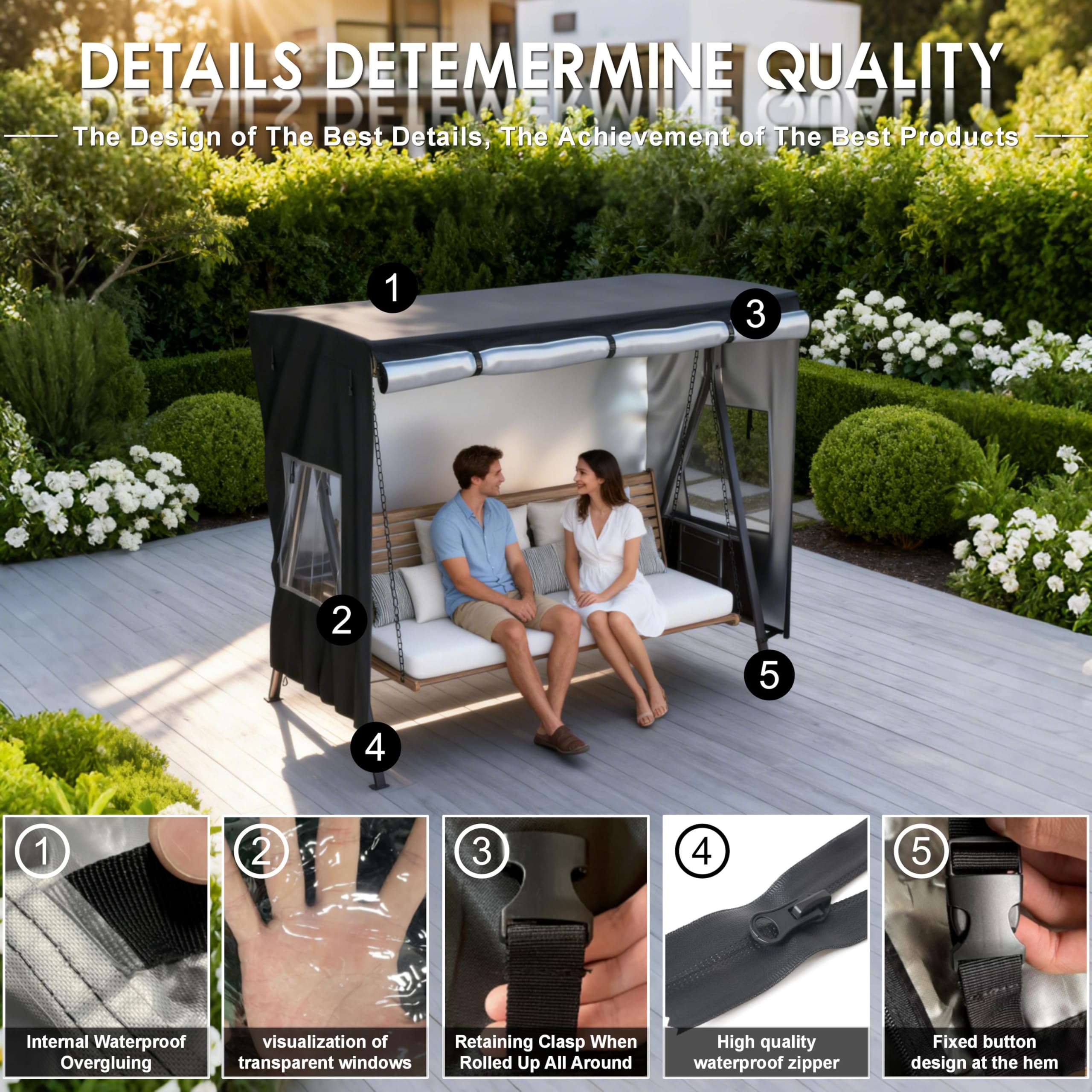 Funda para columpio al aire libre, (87 x 60 x 72 pulgadas), funda para hamaca de 3 plazas para exteriores, funda para silla de columpio, hamaca de jardín, con ventana de visualización
