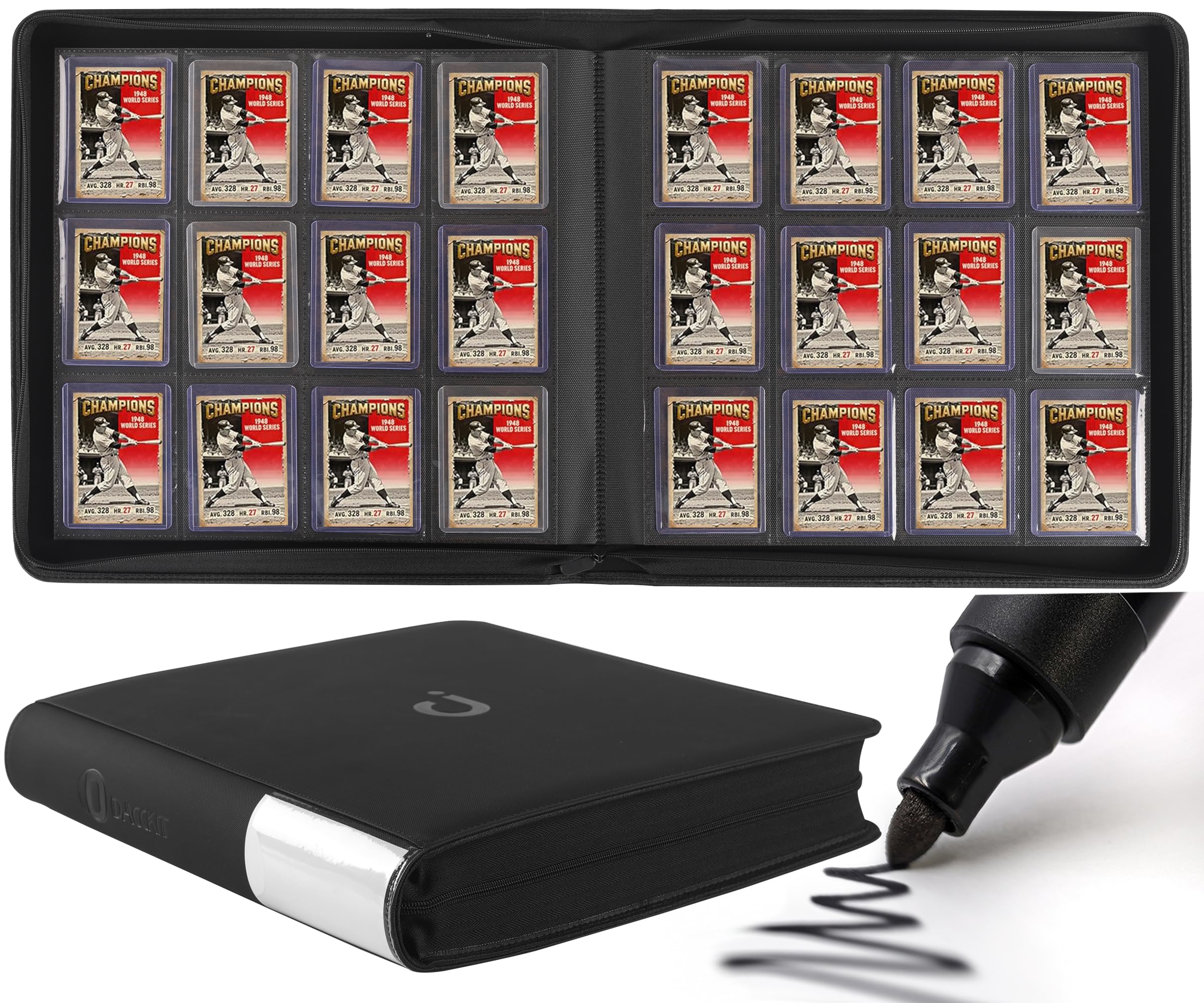 D DACCKIT Top Loader Binder 12 Pocket - Fits 480 Cards，12 Pocket Top Loader Binders for Cards with Sleeves Compatible with 3" X 4" Rigid Card Holders for Trading Cards or Sports Cards - Classic Black