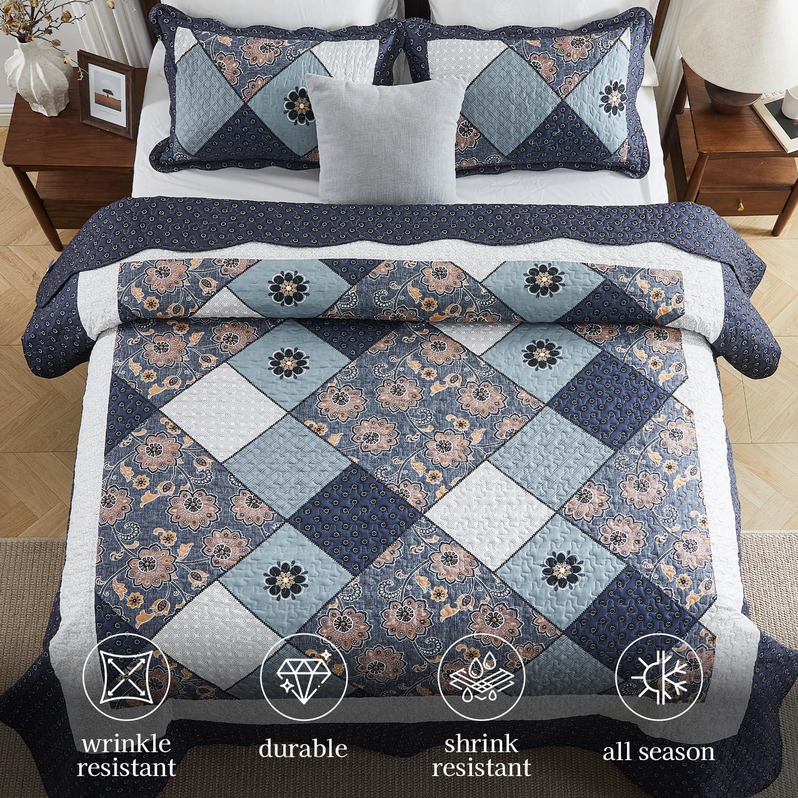 Bloemen Quilts Set Lichtgewicht Zomer Spreien Vol/Queensize 3 Stks Rustiek Landelijk Beddengoed Bloemen Botanische Plant Reverisible Coverlets Kussen Shams