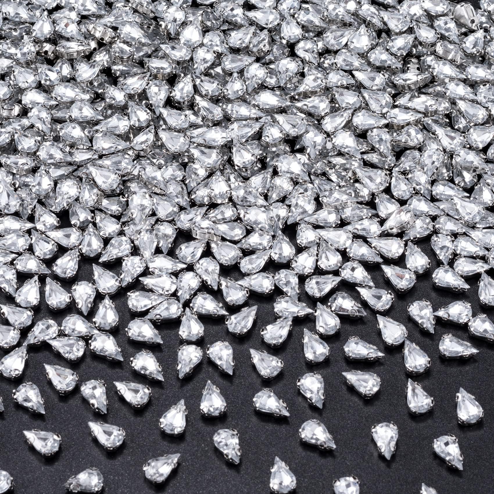 300-Piece Silver Rhinestones - 0.31x0.51" Teardrop Acrylic Sew-on Stones For Crafts