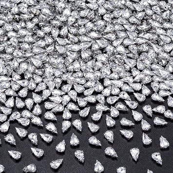 PAGOW 300pcs Sew On Rhinestones Teardrop Sewing Flatback Claw Crystal DIY Craft Clear Glass with Platinum Plated Prongs Cup for Jewelry Costume Dress Shoes Clothes