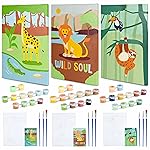 BONNYCO Paint by Numbers Kit for Kids Animals Pack 3 Canvas. Paint by Number, Canvas Framed Pre Drawn. Jungle Gifts for Boys, Arts and Kids Crafts 4-6 8-12. Pintar por Numeros Nios, Animal Crafts