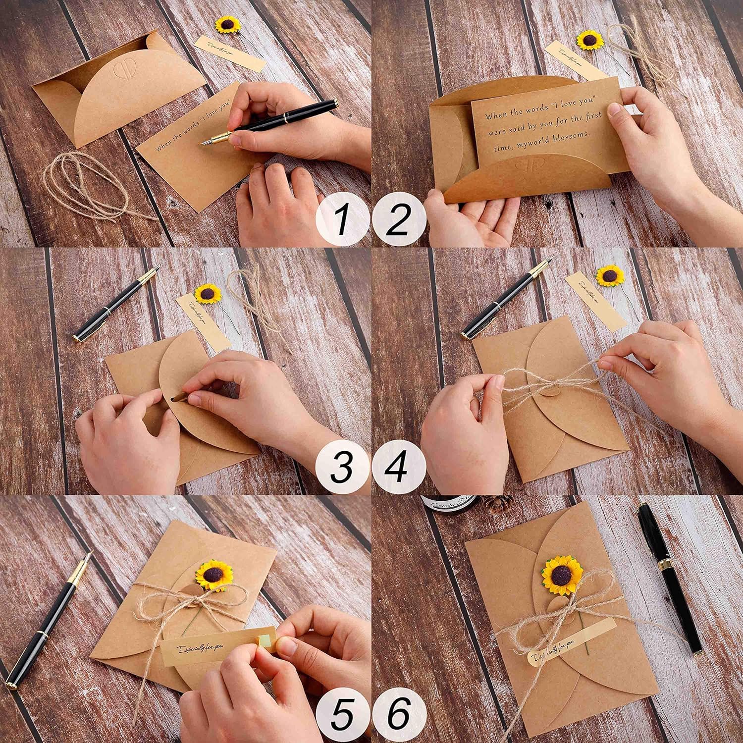 Cartolina di Auguri Fatti a Mano 10 Pezzi Carta Kraft con Buste Retrò 17.5cm x 11cm