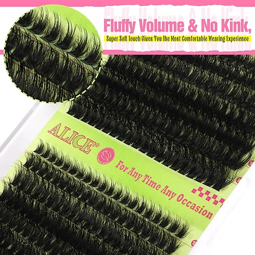 Miniatura 5 de ALICE Kit de extensiones de pestañas de volumen esponjoso 60D 80D, kit de racimos de pestañas Wispy de 0.394-0.709 in, rizo D, pestañas