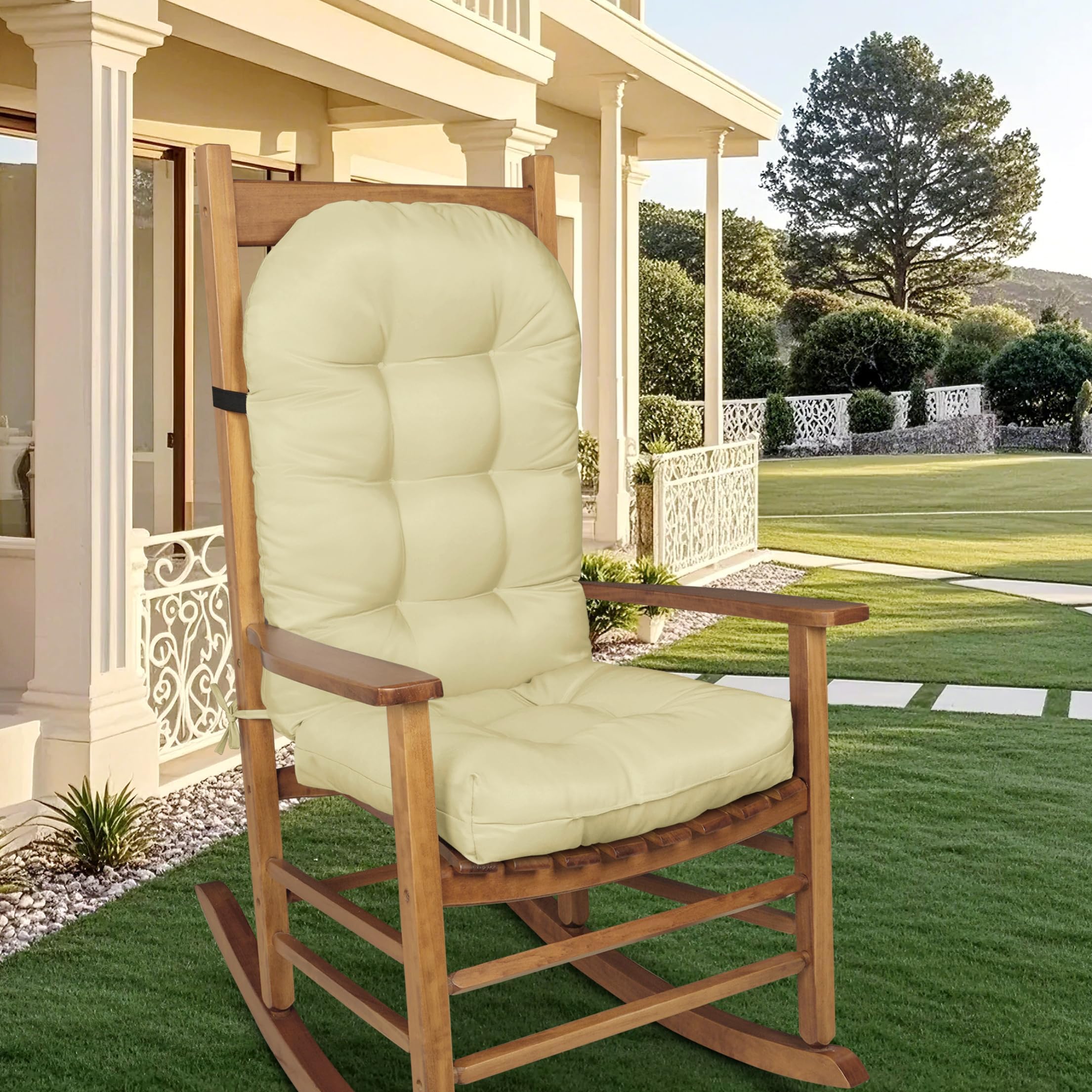 Coussin de chaise de terrasse imperméable une pièce touffeté avec attaches à dossier haut pour meubles de patio (noir)