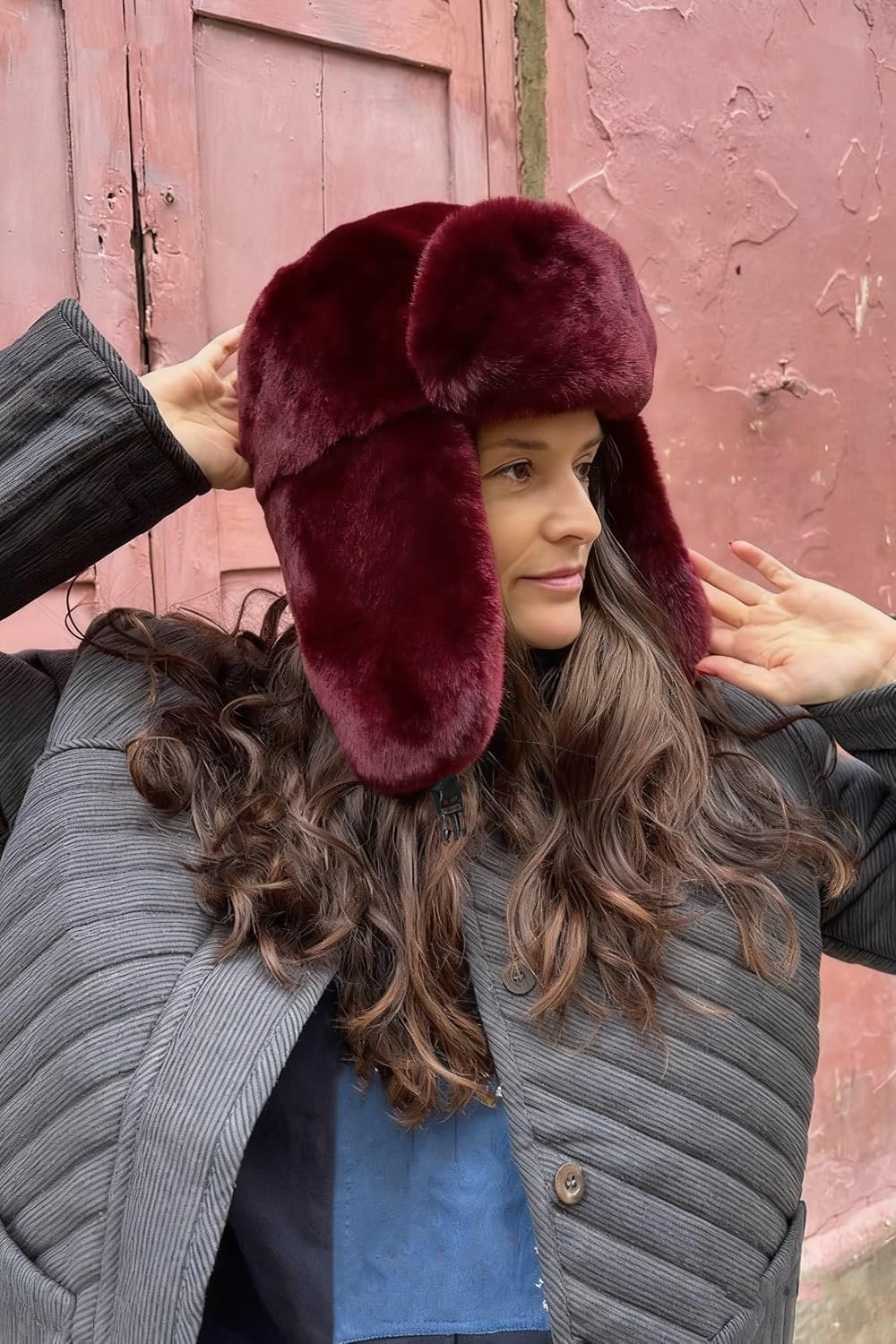 Lina & Lily Winter Trapper Hats with Earflaps for Men Women Soft Warm Plush