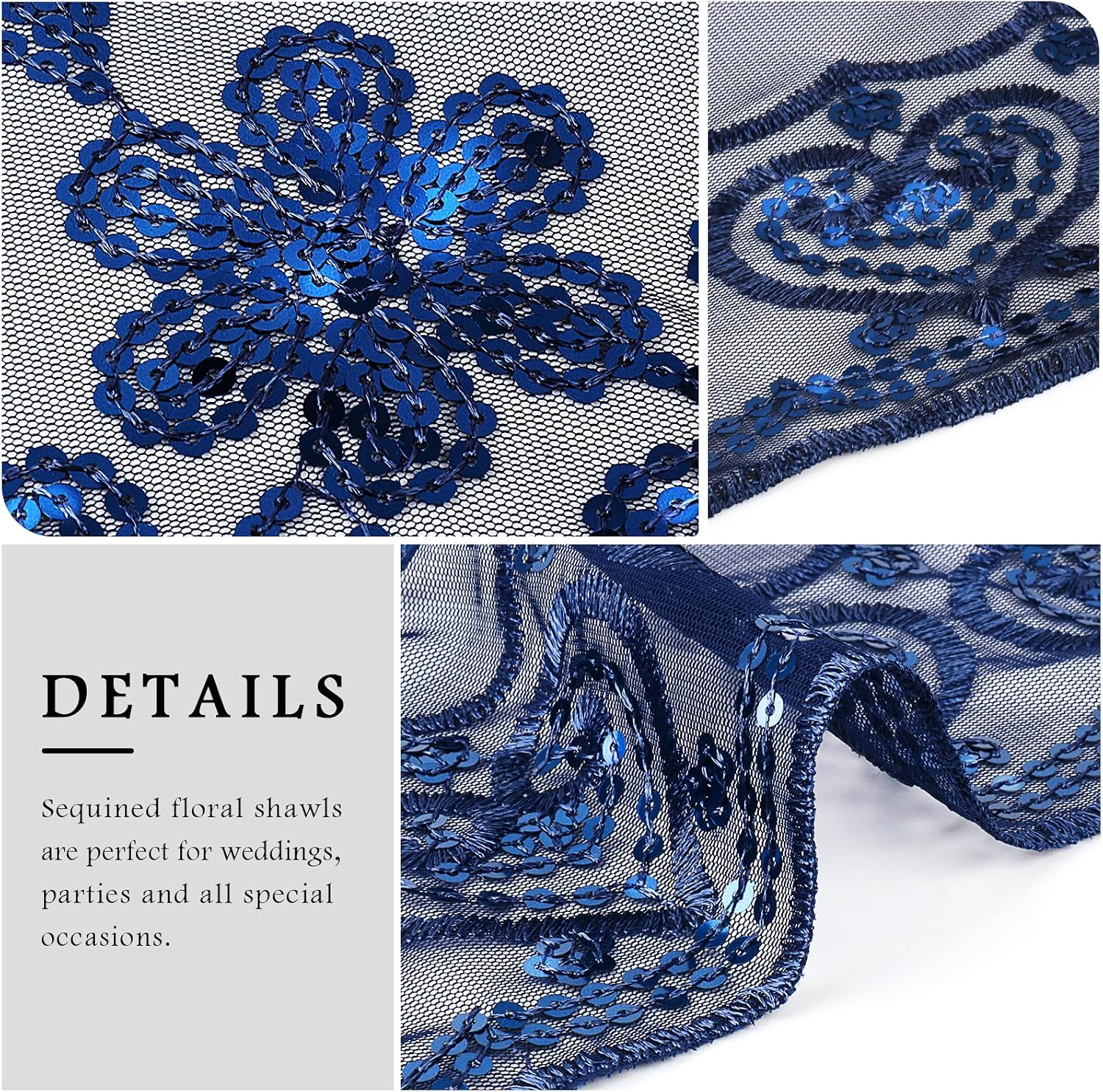 Ladiery Sequin Floral Shawls and Wraps for Evening Dresses,Women sparkly Sheer Mesh Wedding Shawls for Evening Party
