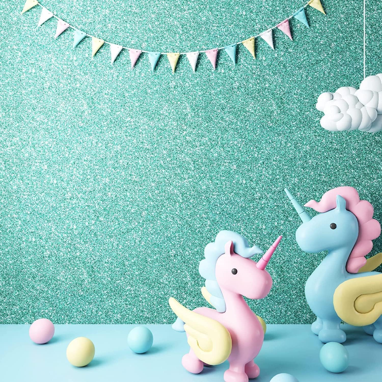 FunStick 15.8"x472" Light Teal Glitter Wallpaper Peel and Stick Sparkle Teal Wallpaper Removable Glitter Teal Contact Paper for Walls Cabinets Waterproof Self Adhesive Wall Paper Sticker for Bedroom