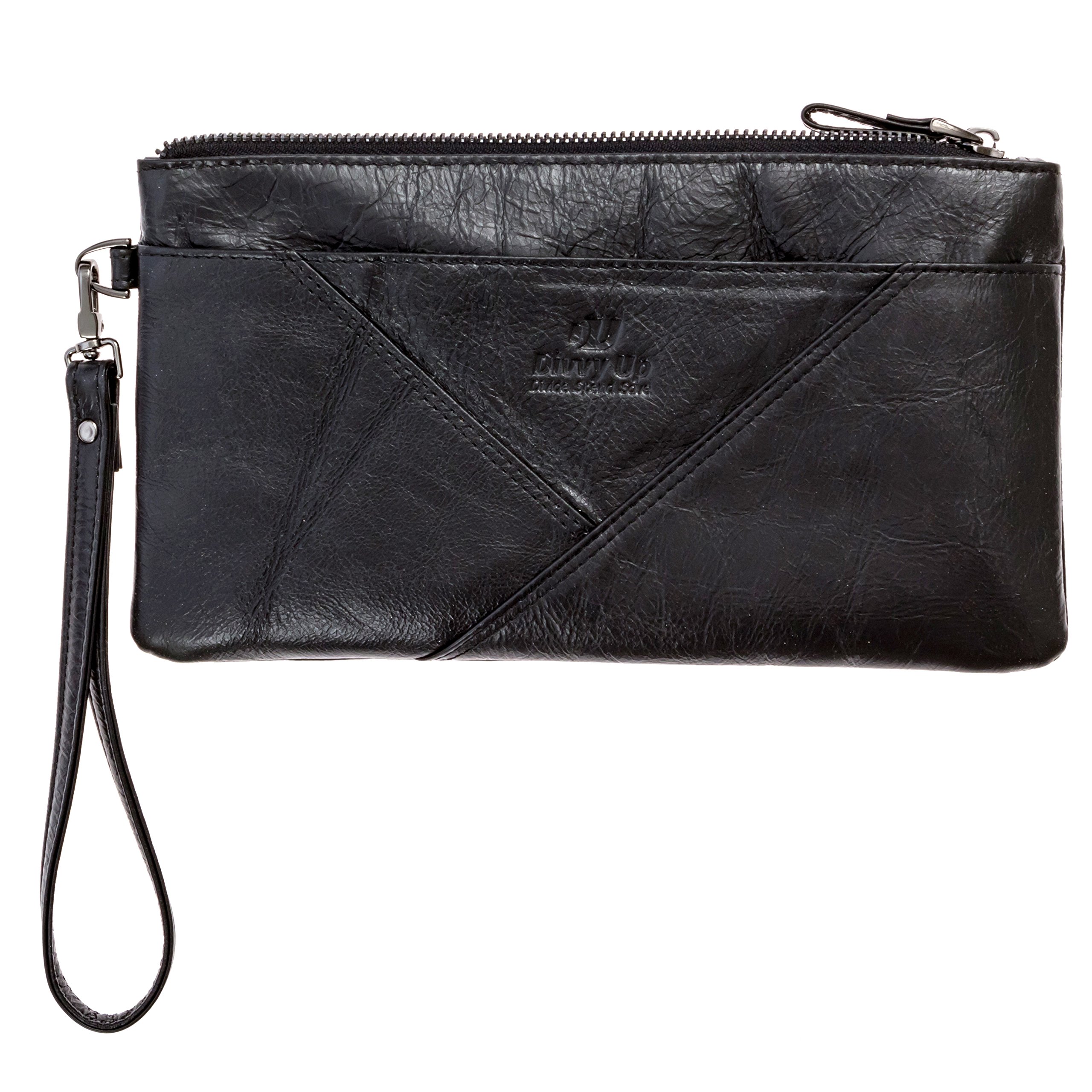Divvy Up Genuine Leather All Zipper Wristlet Cell Phone Purse for Women X-Large Black
