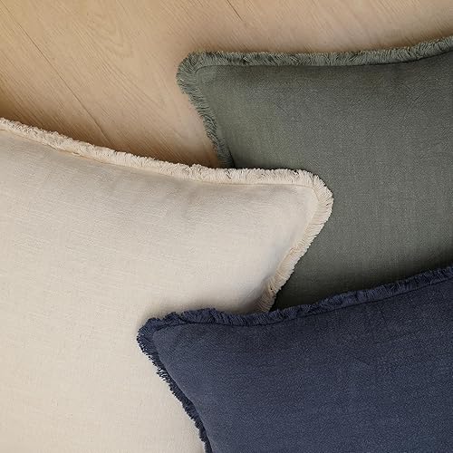 Miniatura 10 de Hckot Funda de almohada de lino de 20 x 20 pulgadas, funda de almohada lumbar gris con borlas y flecos, cojines decorativos rústicos para sofá,