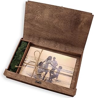 Foto Aufbewahrungsbox mit Deckel Gravur mit Moos, Holzkiste Fotokiste, Holzbox Geschenkbox, Box für Fotos, Holzschachtel Aufbewahrung, Fotoalbum Personalisiert (10x15, Dunkle Eiche)