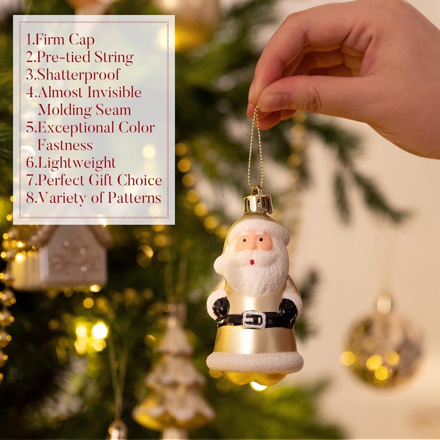 Valery Madelyn Christmas Tree Decorations, 40ct White and Gold Shatterproof Christmas Tree Ornaments Set Bulk, Elegant Hanging Ball Ornaments - Image 5