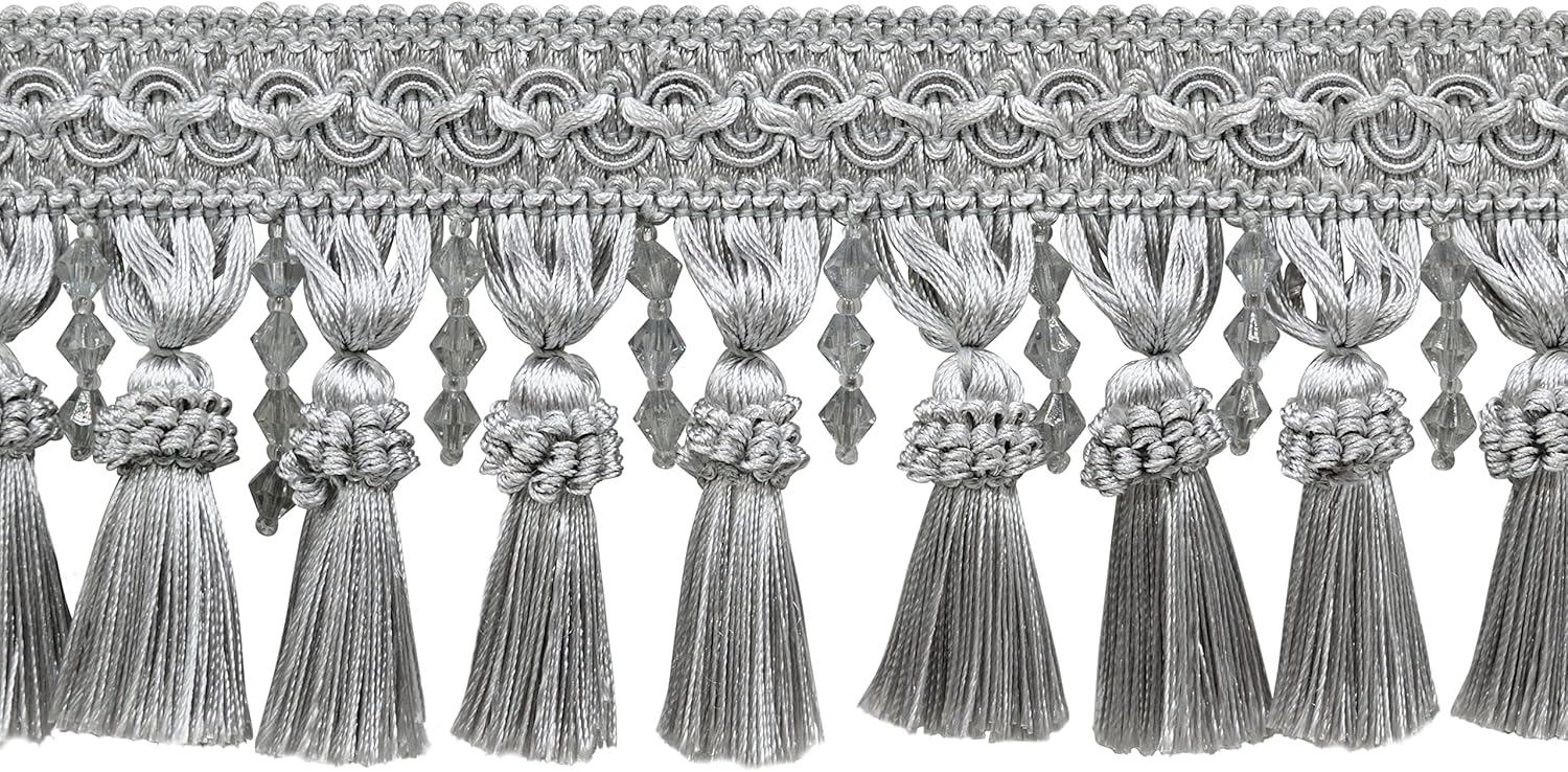 Elegant Beaded Tassel Fringe with Fancy Header in Dark Navy Blue by DCOPRO