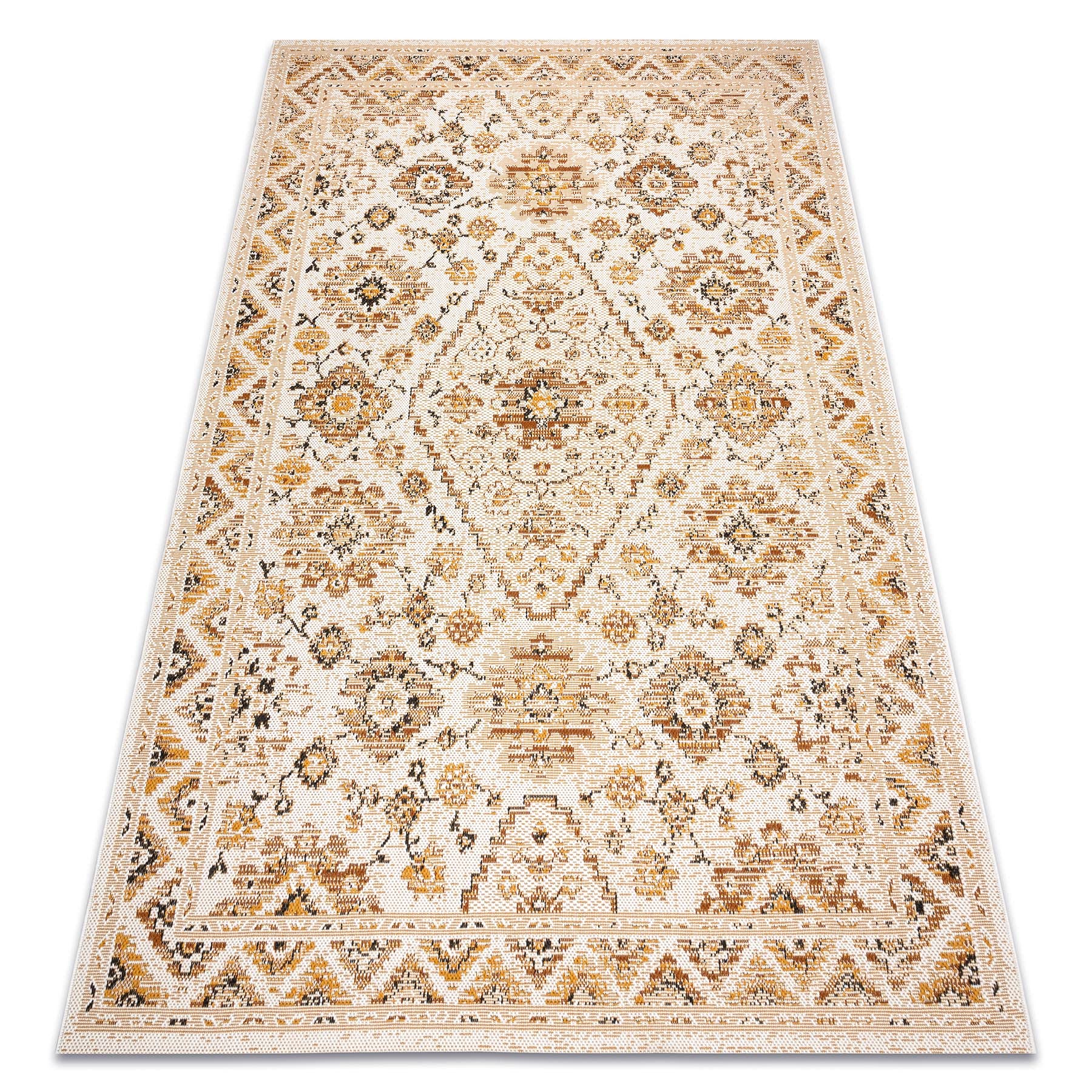 Tapis intérieur extérieur haute qualité 140x200 cm avec cadre ornement beige
