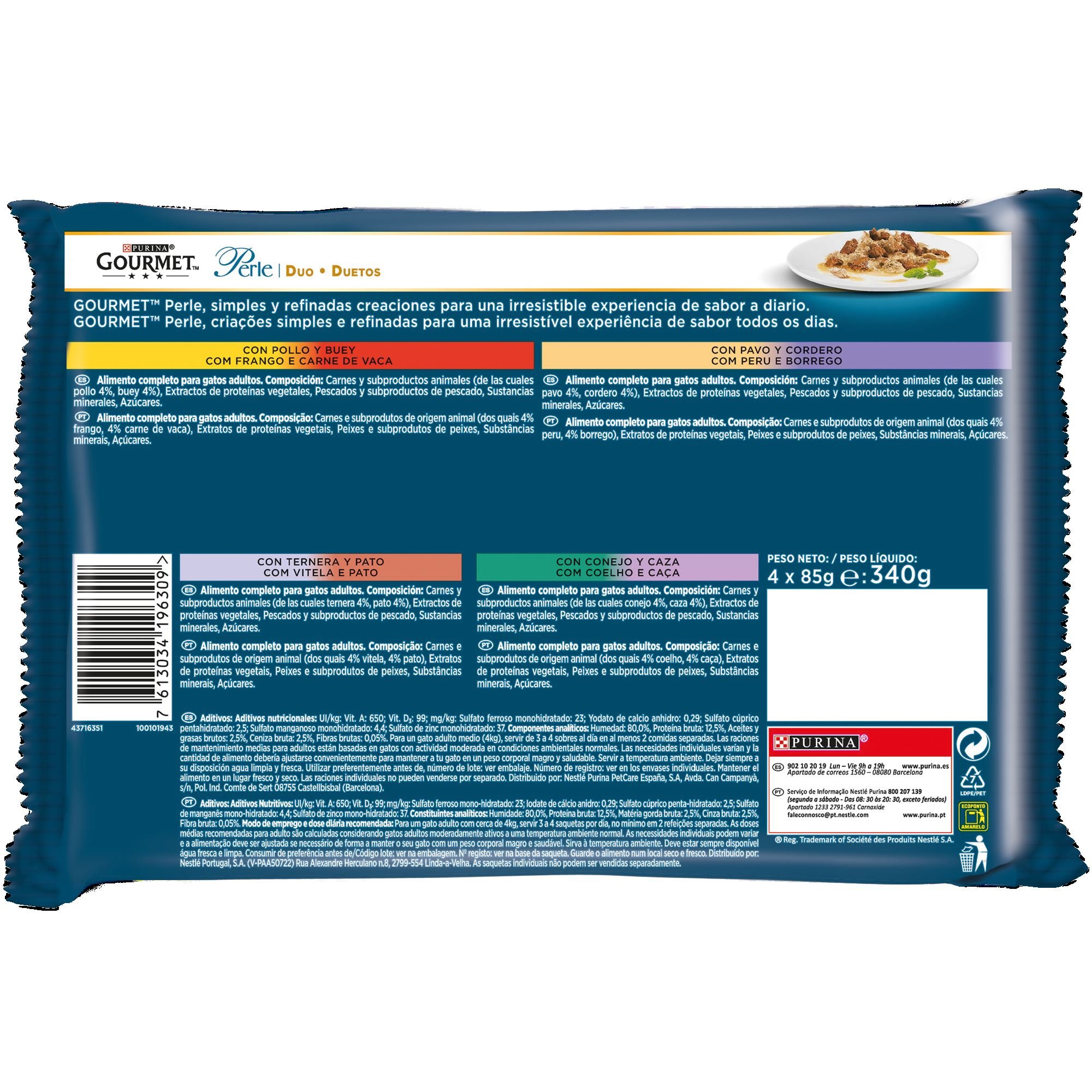 Purina Gourmet Perles Fines Feuilles Duo Nourriture pour Chat viandes délicates 12 x [4 x 85 g]