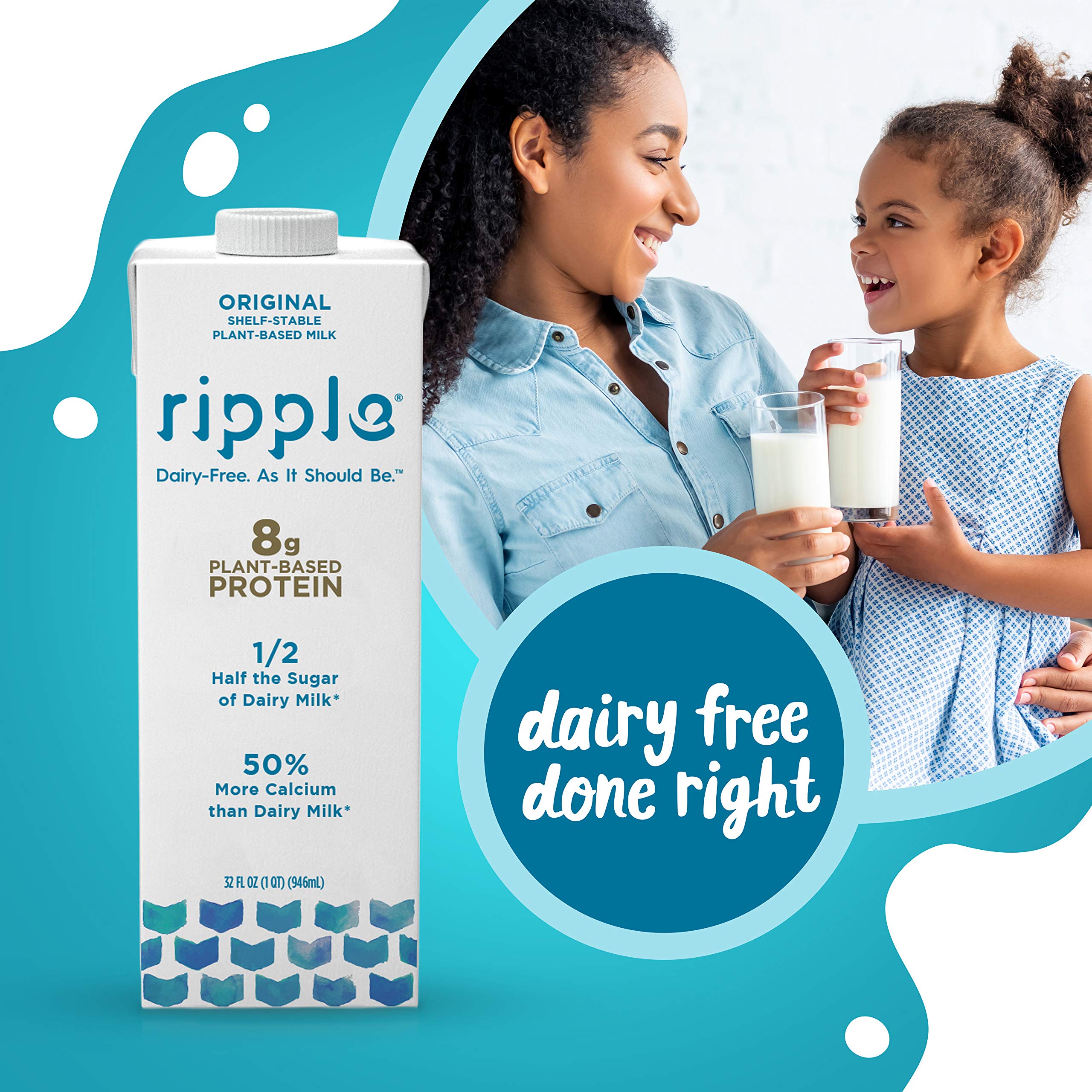 Ripple NonDairy Milk, Original Vegan Milk With 8g Pea Protein Shelf Stable Single Serve