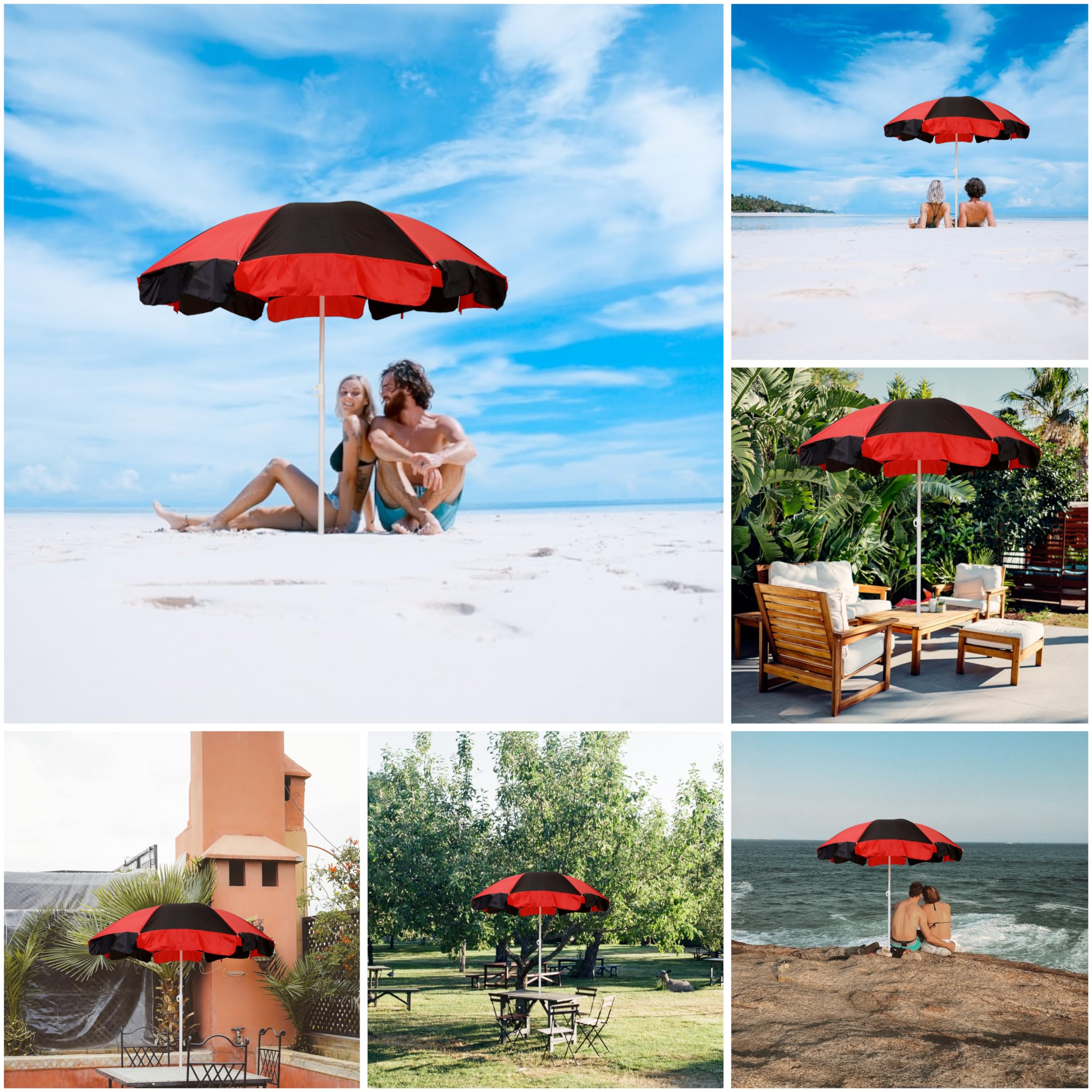 Bluebuds, We Build Smiles 36in/6ft Outdoor Garden Umbrella With Stand Tripod Holder Outdoor Big Size Waterproof Super Cloth Patio Garden Outdoor Umbrella (36, Red-Black) 3