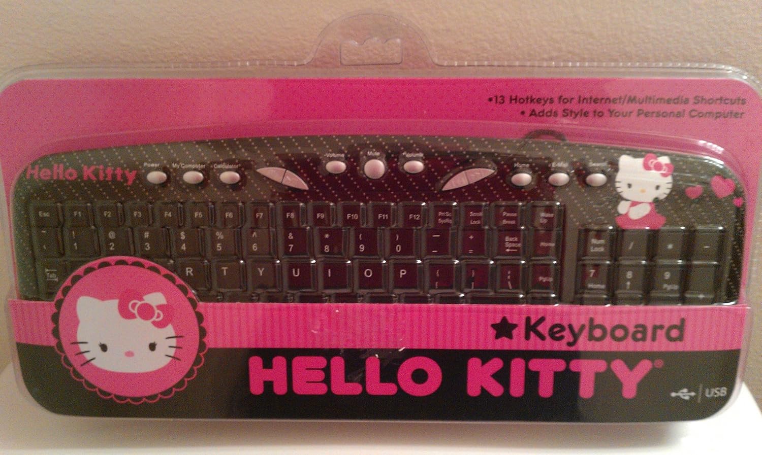 Hello Kitty Keyboard Usb 13 Hotkeys for Shortcuts