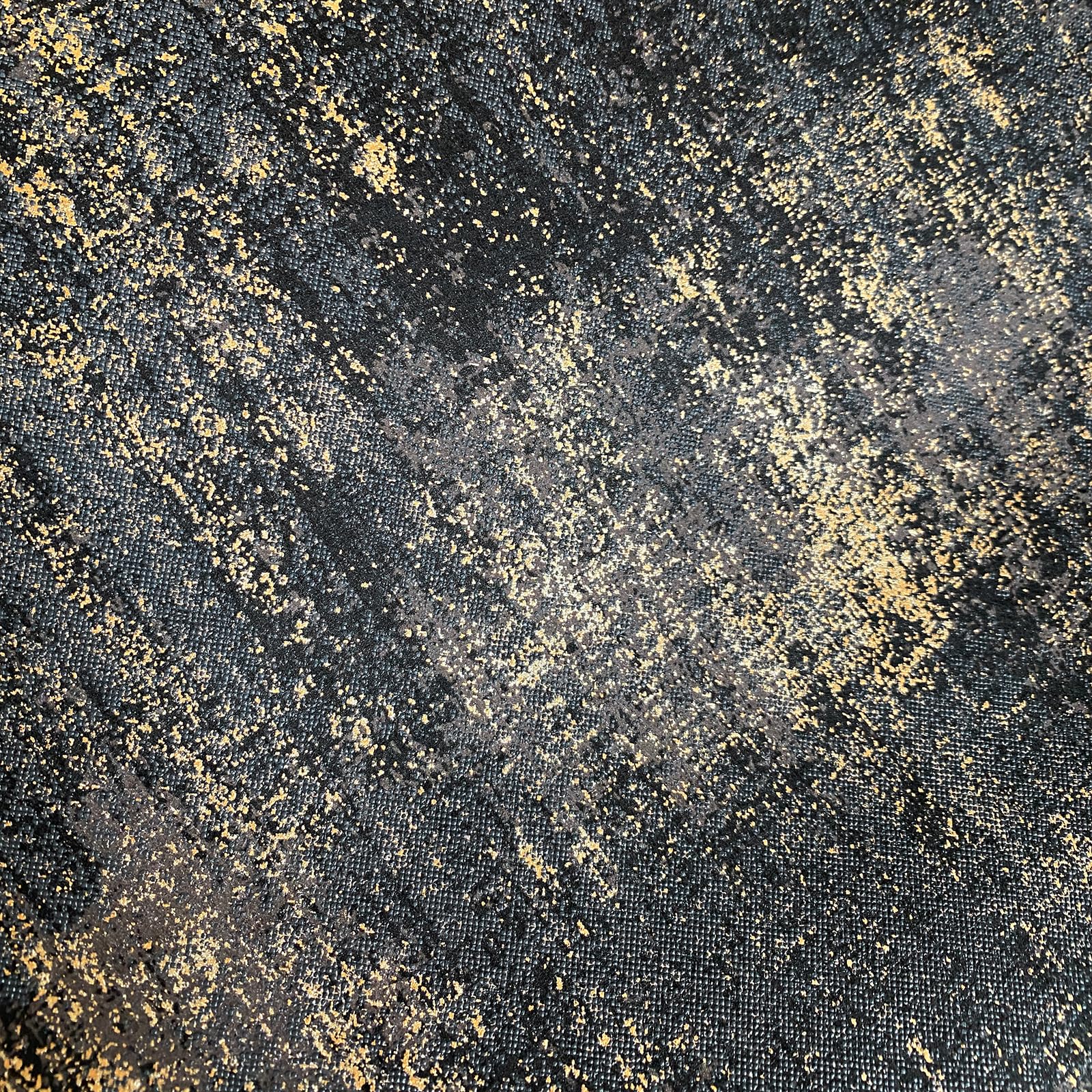 17.3"x472" Black Gold Distressed Wallpaper Industrial Metallic Textured Wall Paper Dark Vintage Contact Paper Charcoal Gold for for Office Coffee Shop Non-Woven Wall Decor, Need Adhesive