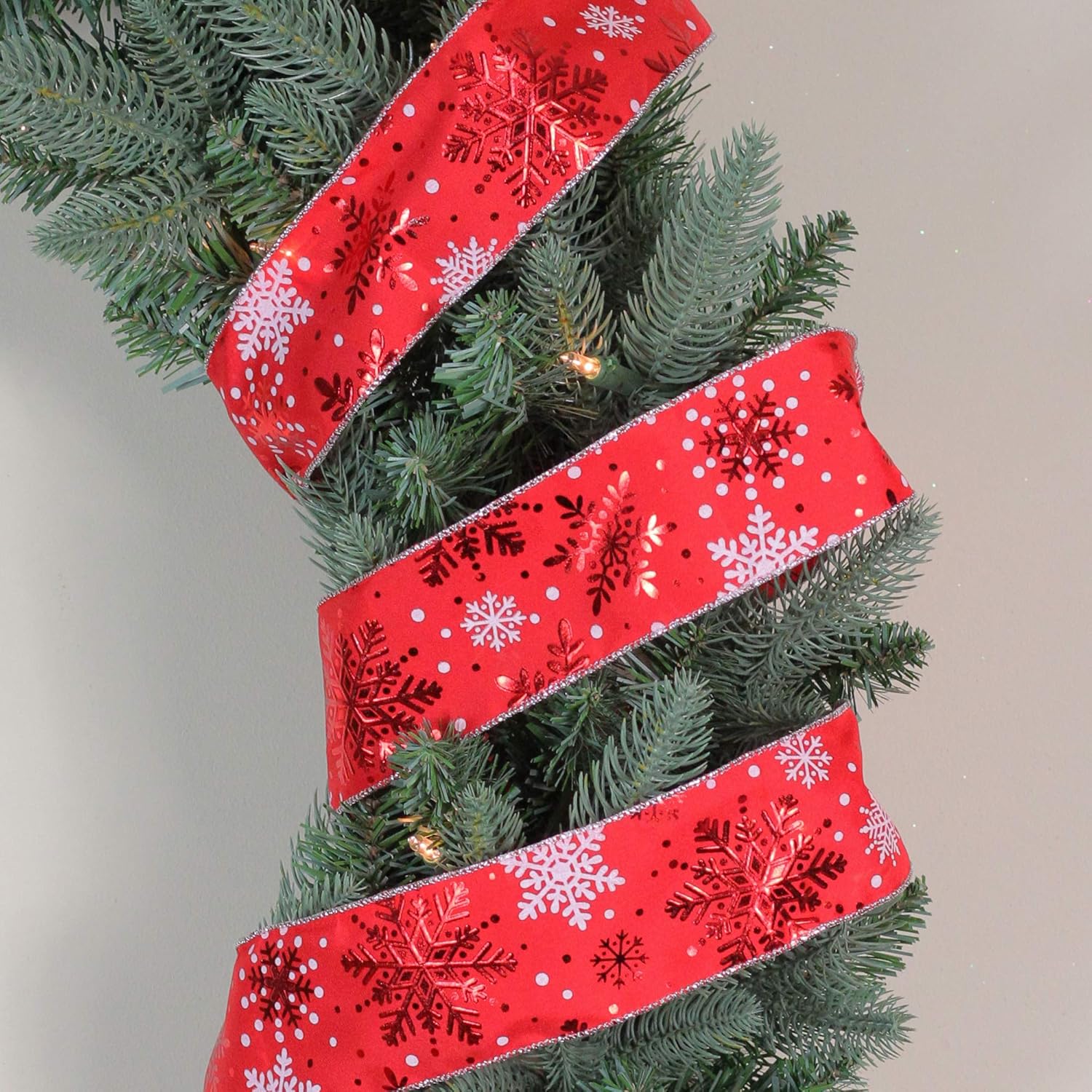 Metallic Red and White Snowflakes Wired Christmas Craft Ribbon 2.5" x 16 Yards