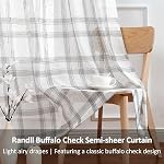 Randall Buffalo Plaid Semi Sheer Curtains for Living Room Blend Linen Geometric Light Filtering Dining Room Window Treatment Drape for Farmhouse Bedroom Study Room,Gray/White, 54x84 inch Long,2 Panels