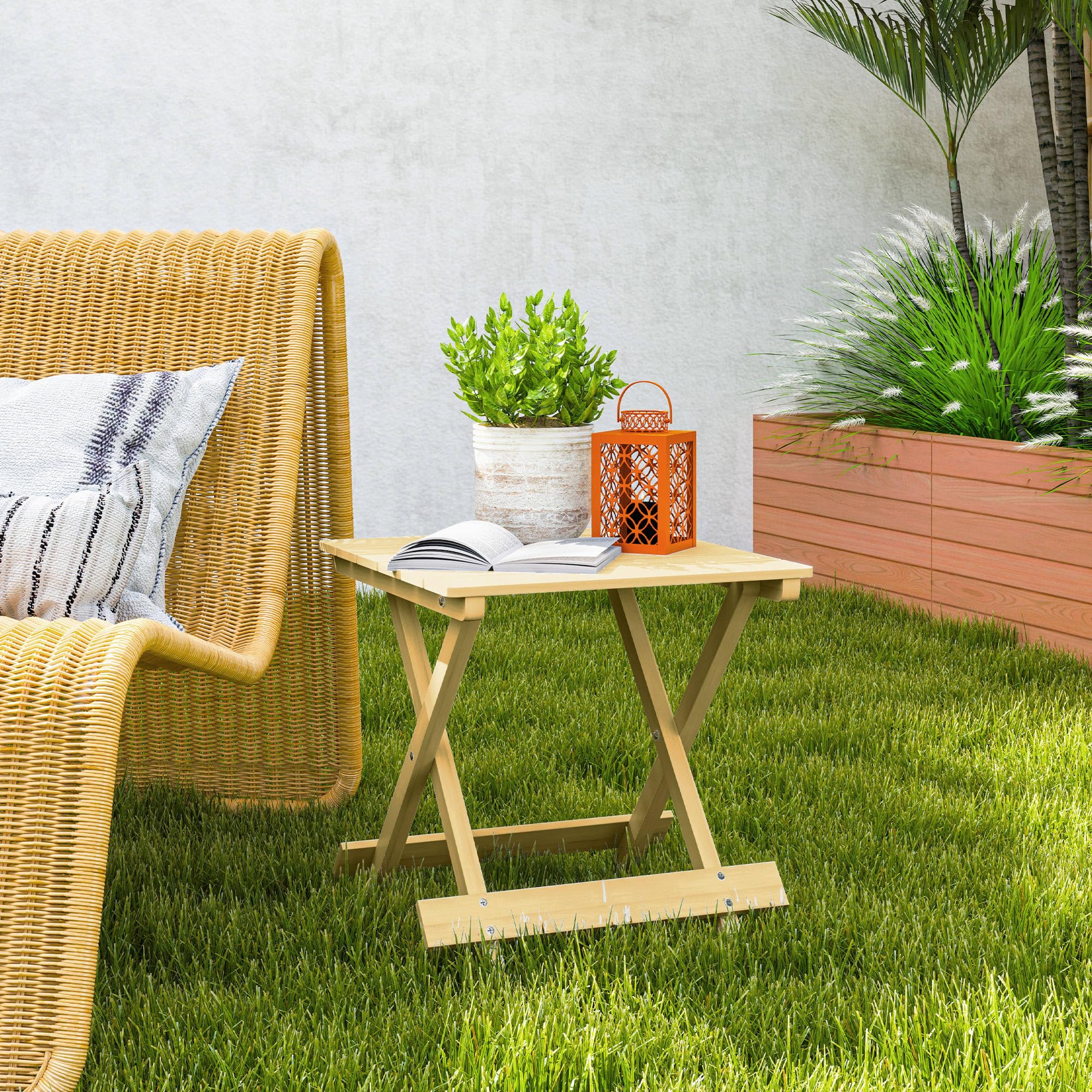Outsunny Table Basse Pliante en Bois Massif, Table d'appoint Pliante, 40 x 43 x 40 cm, Bois Naturel