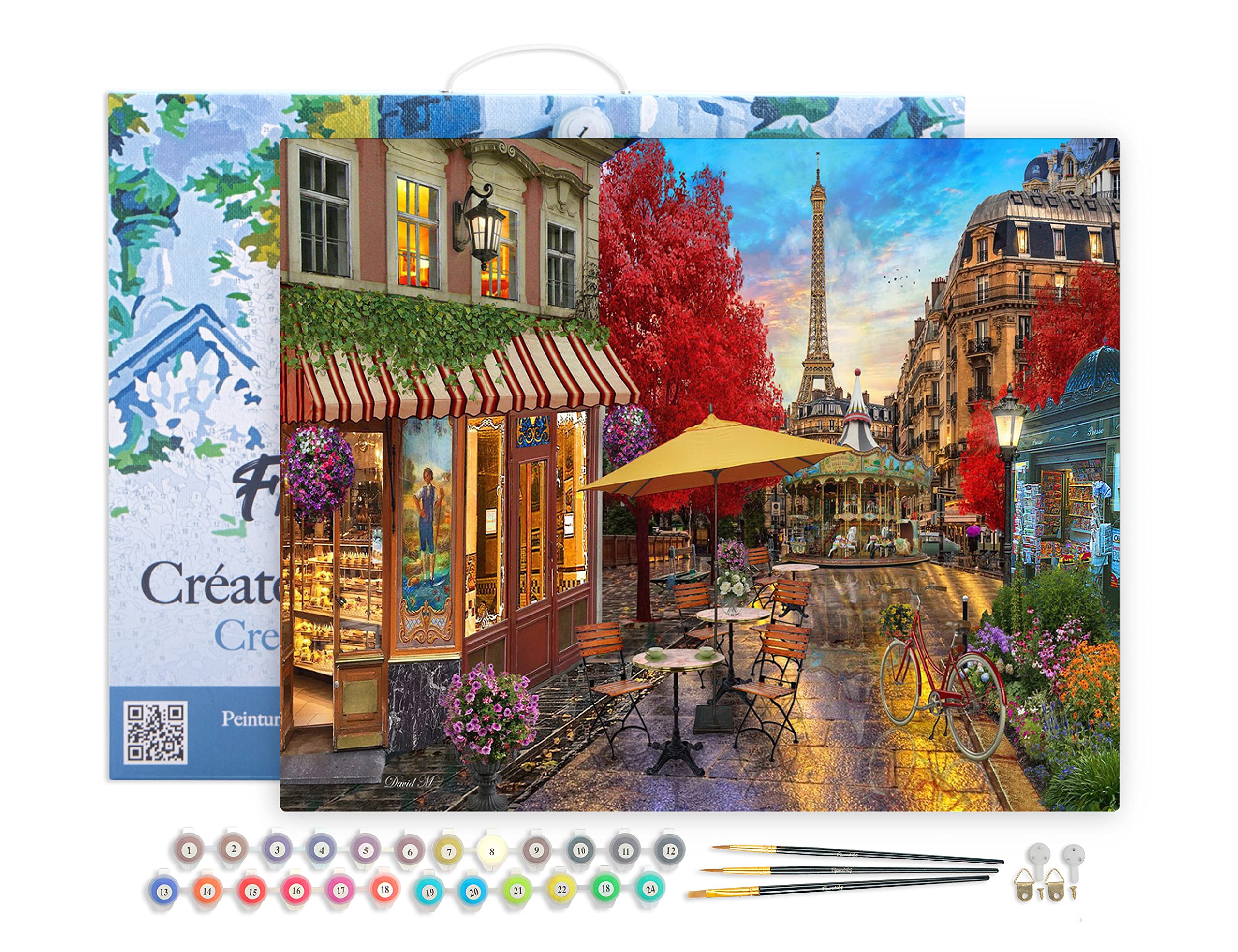Figured'Art Paint by Numbers for Adults with Frame Terrace in Paris 40x50cm - Craft Art Painting DIY Kit Canvas Already Stretched on a Wooden Frame โ image 1