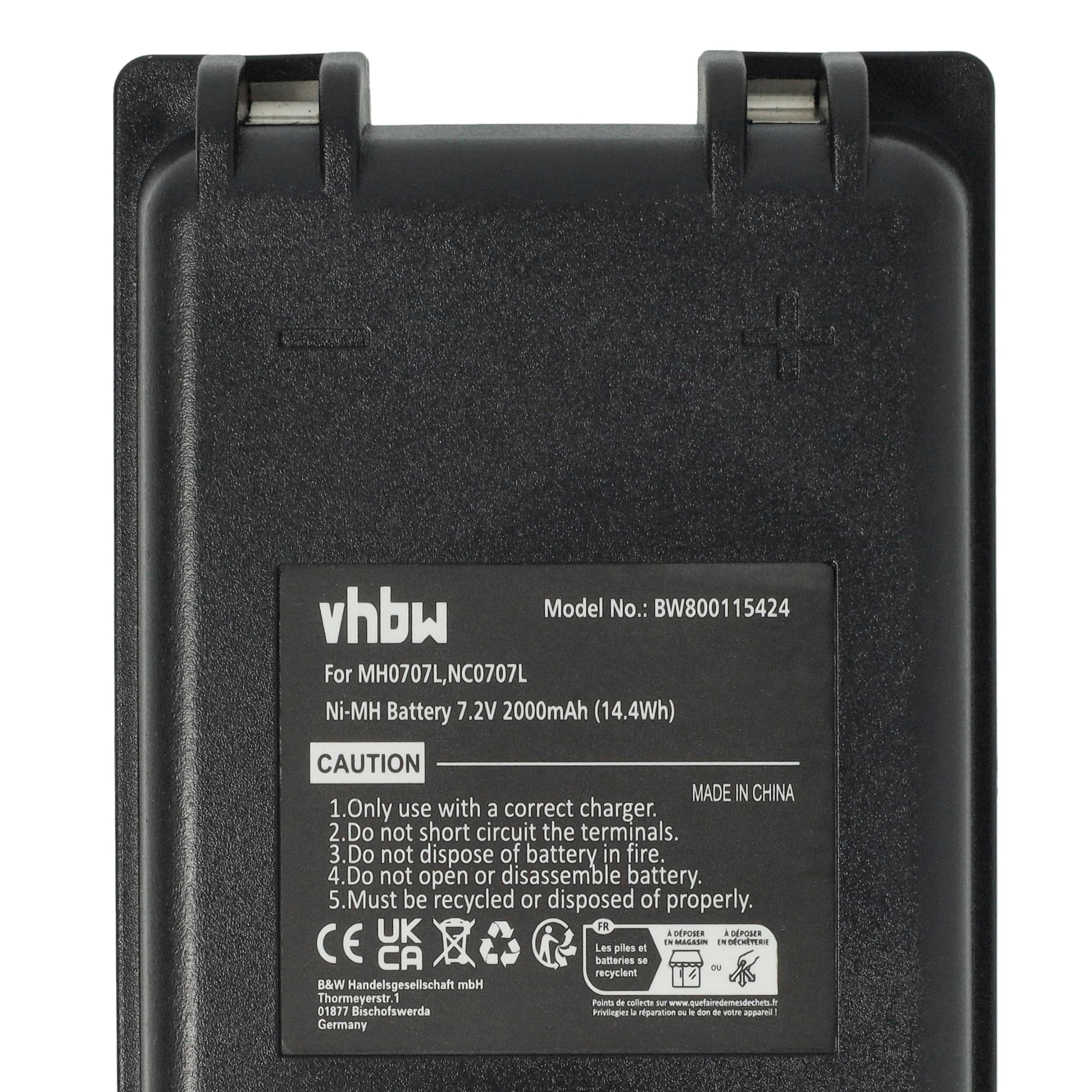 vhbw 2X batería reemplaza Autec MH0707L, NC0707L para Mando a Distancia Industrial (2000 mAh, 7,2 V, NiMH) - Negro