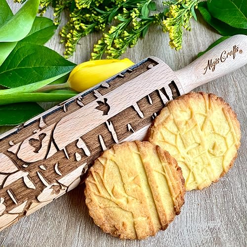 Miniatura 3 de Rodillo de madera grabado grabado en relieve para galletas o arcilla por Algis Crafts