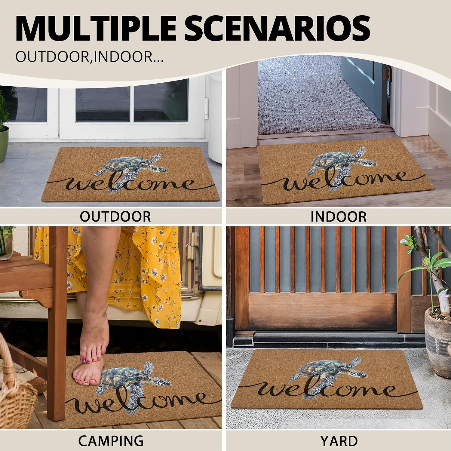 Sea Turtle Gifts, Coastal Beach Sea Turtle Welcome Door Mat, Beach Welcome Front Door Mat Indoor Outdoor Entrance, Ocean Artificial Coir Doormats Rugs for Porch Entryway Decor 30x17in