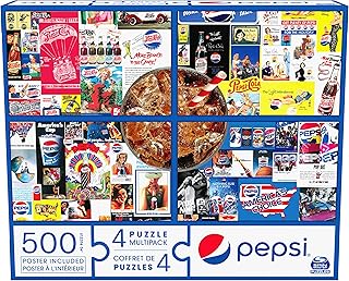 Pepsi, 4 Puzzle Multipack, 500 Pieces Combine to Form Novelty Soda Beverage Mega Puzzle, for Kids and Adults of All Ages