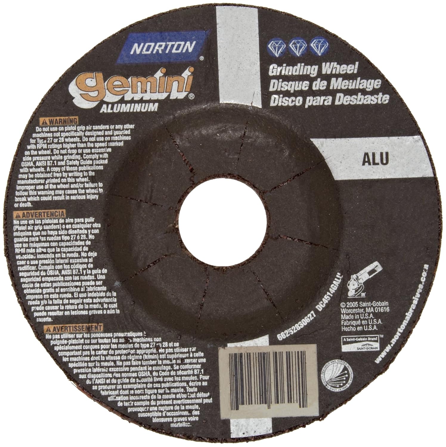 Norton Gemini Aluminum Depressed Center Abrasive Wheel, Type 27