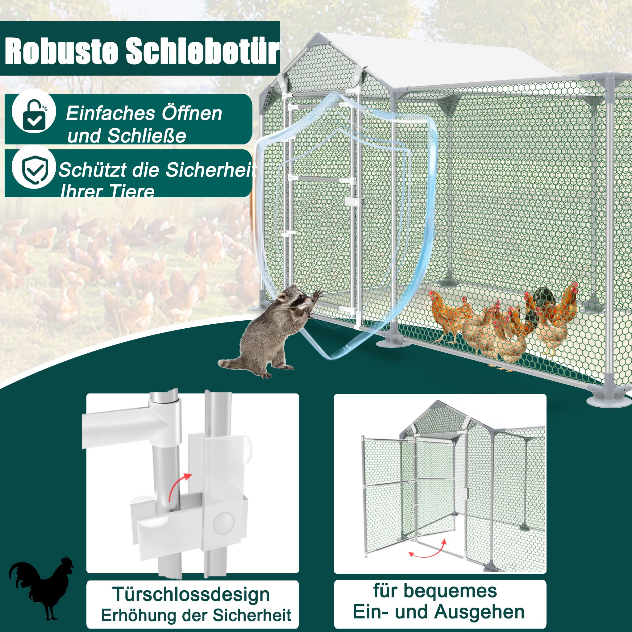 YRHome Freilaufgehege Hühnerstall 4x1x1,5m Freigehege Hühnerhaus Hühnergehege Voliere Hühner Gehege Hühner Geflügelstall Verzinkter Stahlrahmen mit PE