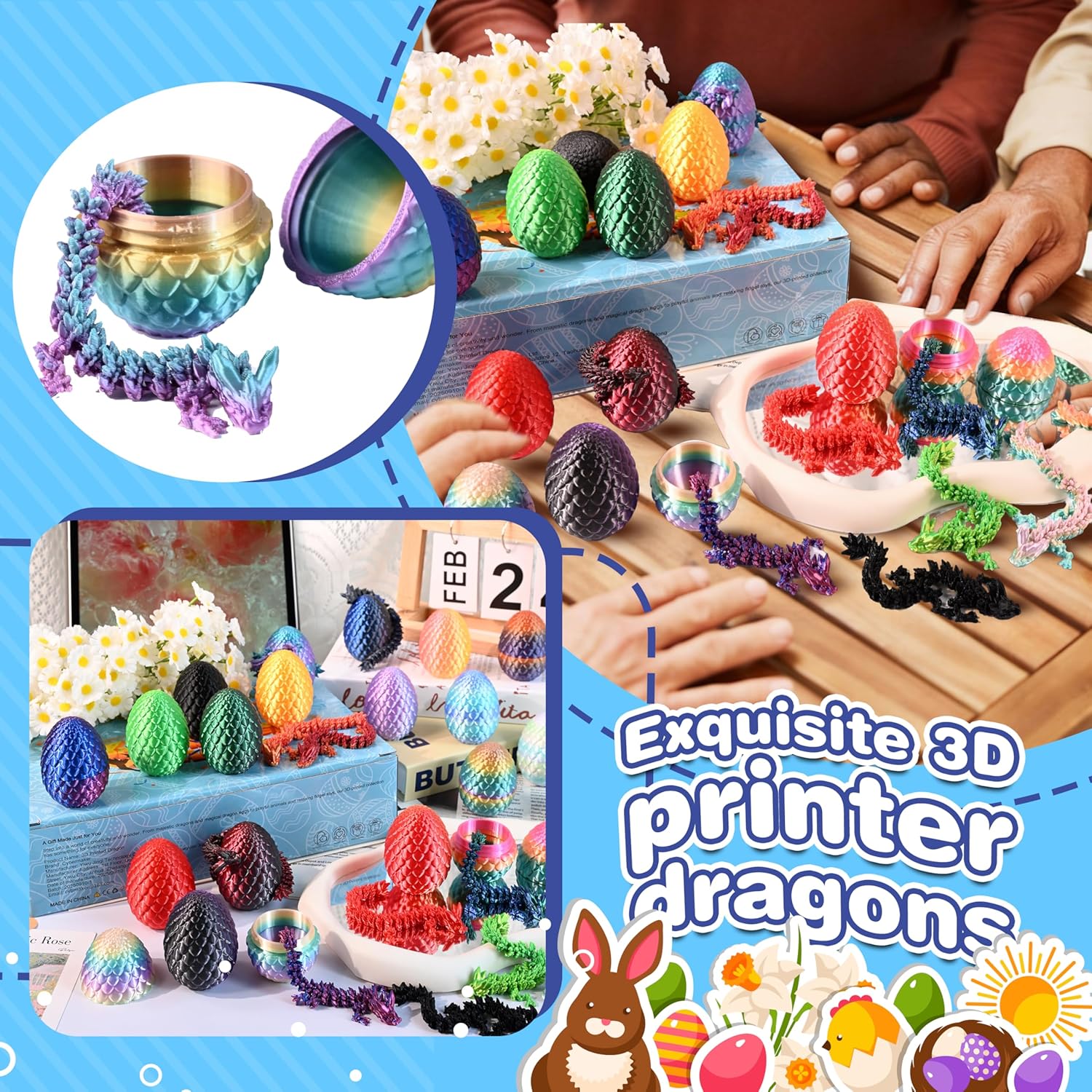 24pcs Prefilled Easter Eggs with 3D Printed Dragon, Magic Toy for Party Favors, Basket Stuffers for Kids, Easter Egg Hunt, Goodie Bag Fillers, Classroom Prize Supplies